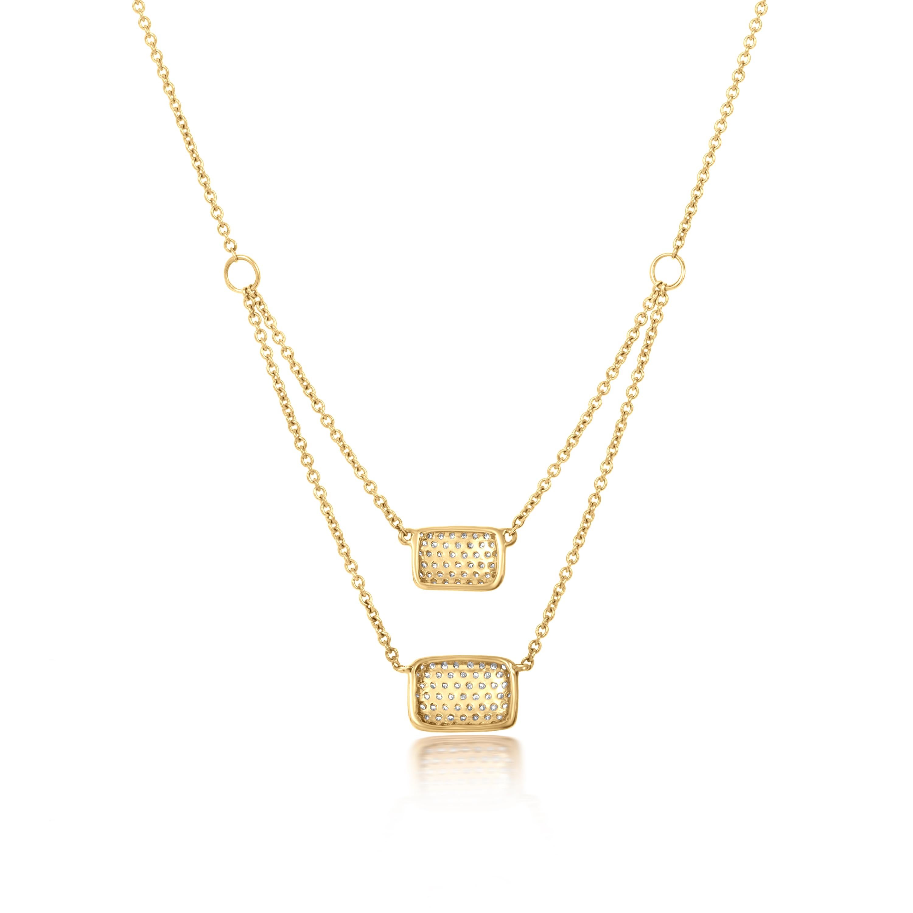 Diese doppelreihige, quadratische Luxle-Collierkette ist ein Unikat, das sorgfältig aus 14-karätigem Gelbgold gefertigt wurde. Diese Halskette besteht aus 0,29 Karat runden Diamanten im Einzelschliff, die perfekt ausgerichtet sind, um das Licht aus