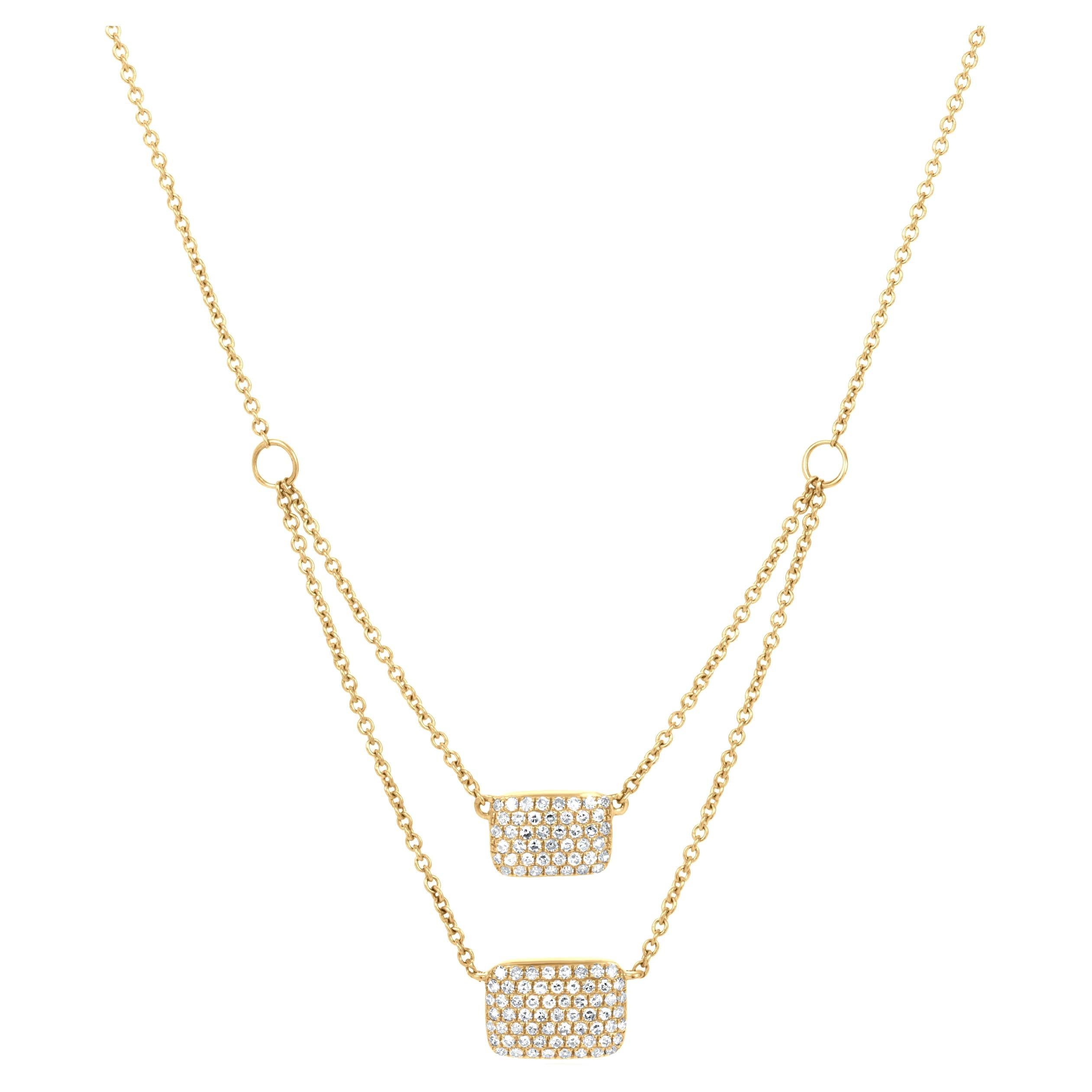 Luxle 1/3cttw. Double Strand Diamond Square Cluster Necklace in 14k Yellow Gold For Sale