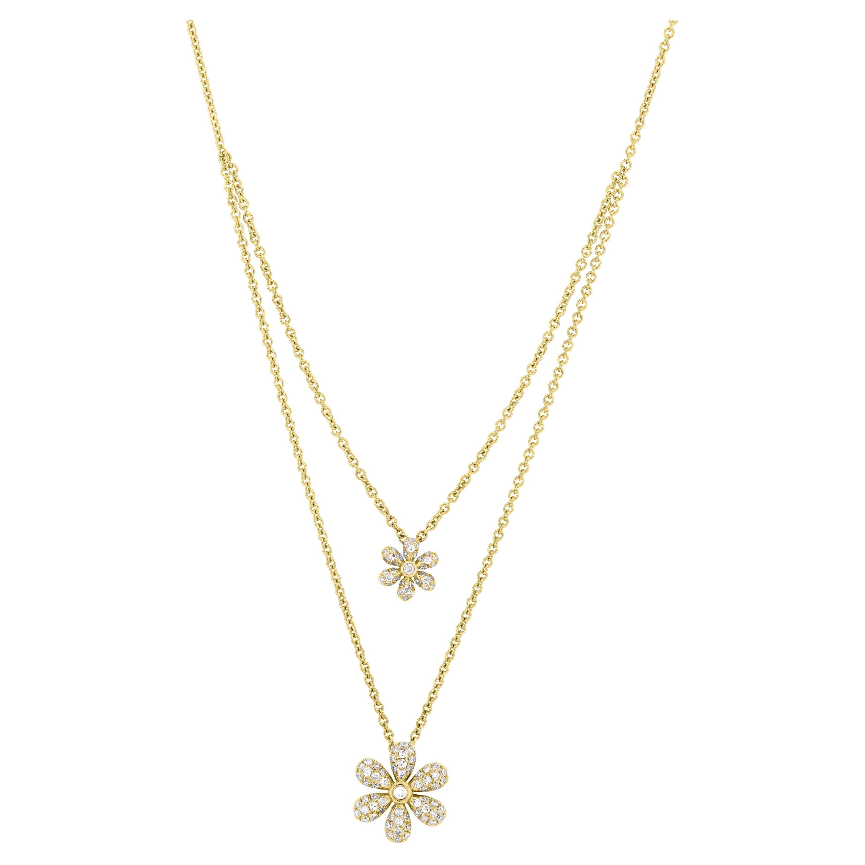 Luxle - Collier fleur à double brin en diamant naturel 1/4 Cttw en 18K, 18 pouces