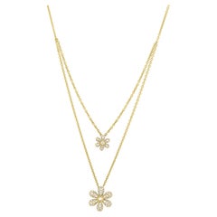 Luxle 1/4 Cttw Natural Diamond Double Strand Flower Necklace in 18K, 18 Inches