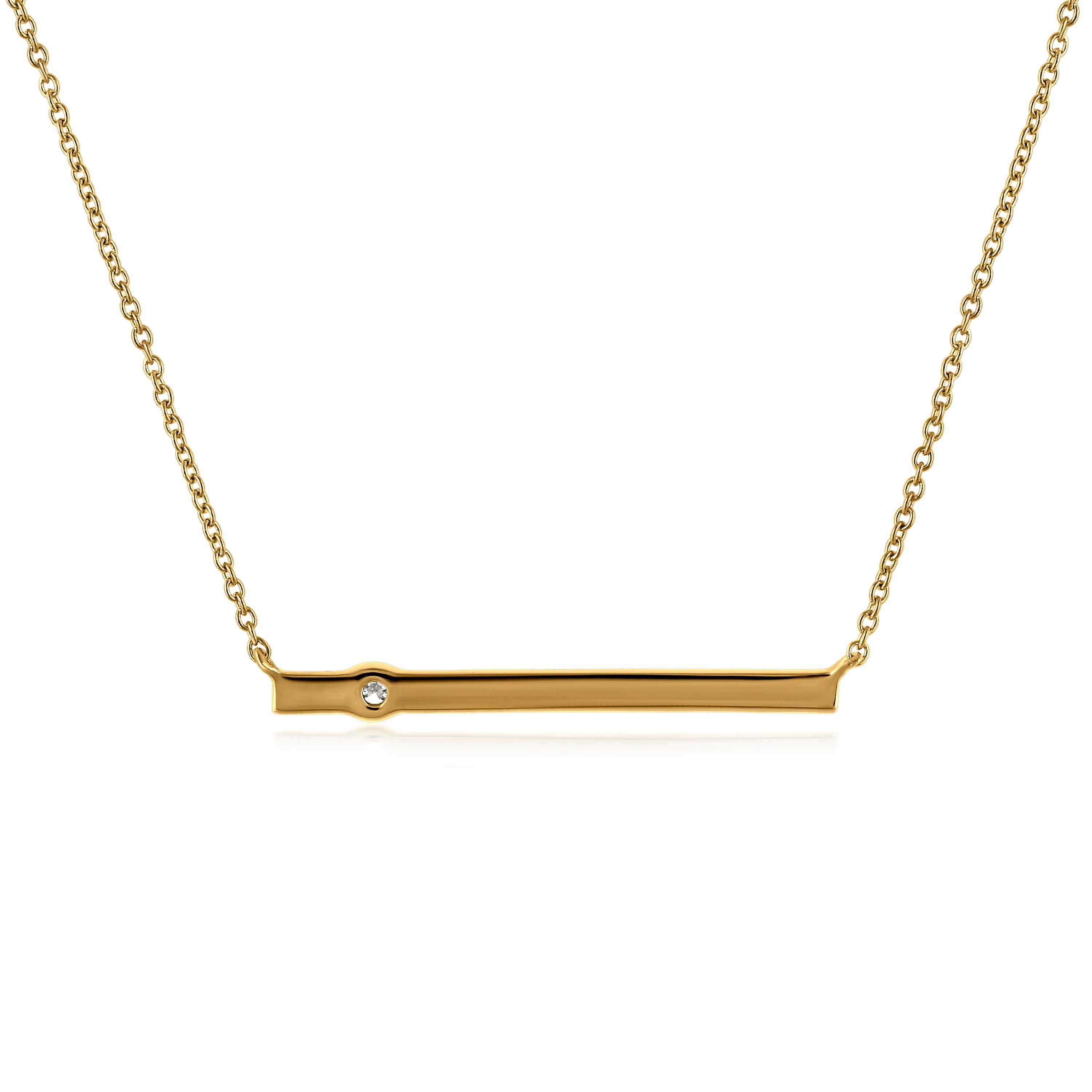 Round Cut Luxle 1/5 Carat T.W. Round Diamond Bar Necklace in 14k Yellow Gold For Sale