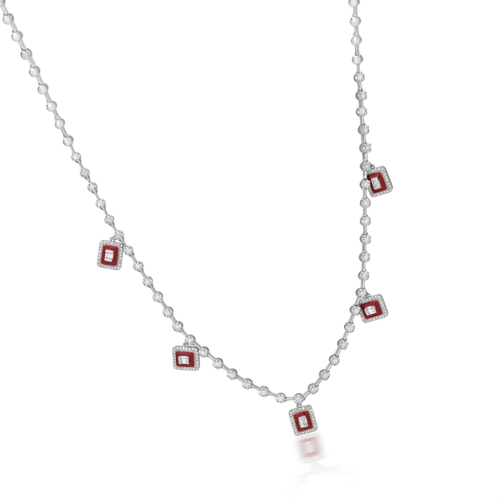 Luxle 1 Ct. T.W. Gerahmte Diamant-Anhänger-Halskette aus 18 Karat Weißgold (Baguetteschliff) im Angebot