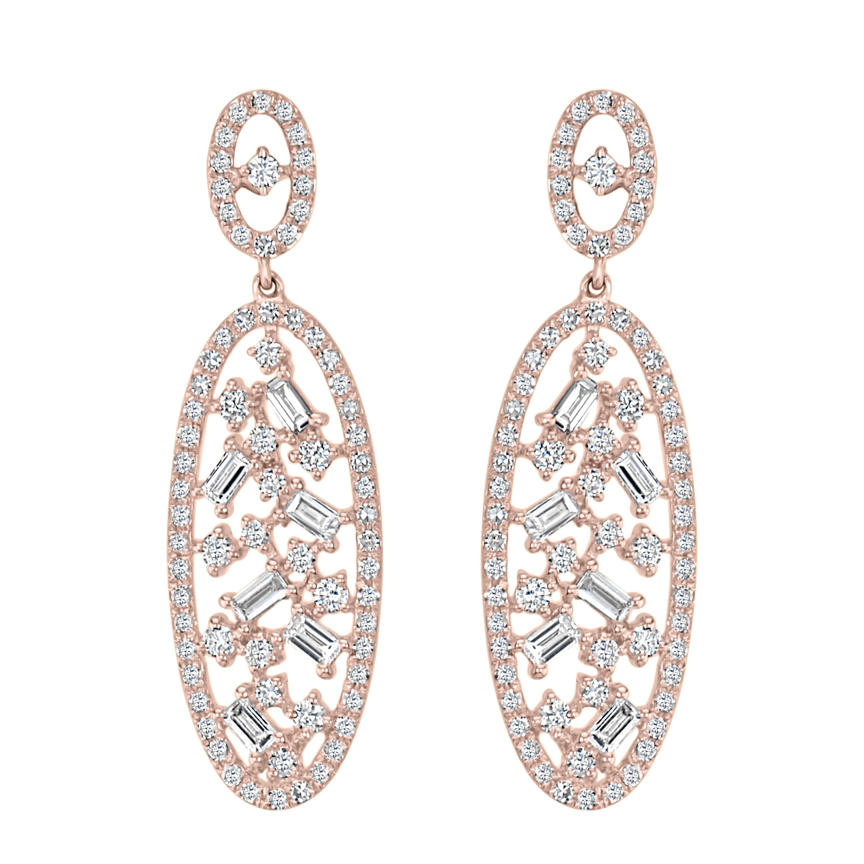 These Luxle oval drop earrings are featured 12 baguette diamonds and 142 small and large round diamonds. These earrings have gold posts with clutch backs.

Please follow the Luxury Jewels storefront to view the latest collections & exclusive one of