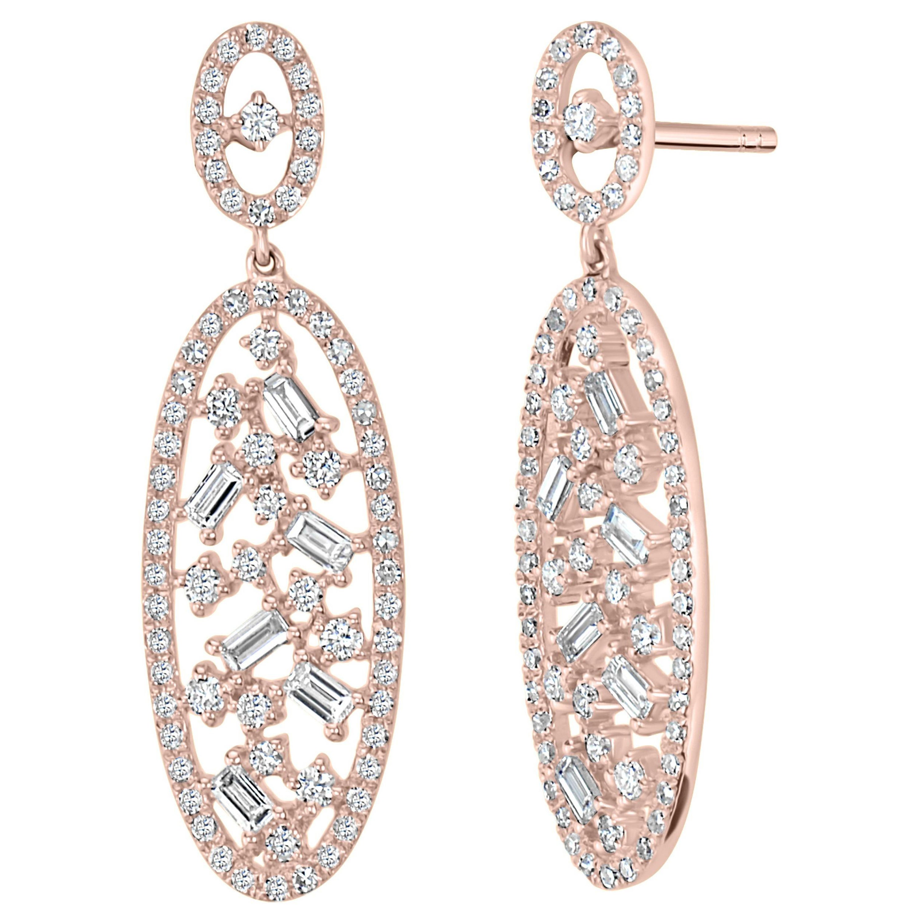 Luxle 1.04 ct. Boucles d'oreilles pendantes en or rose 18 carats avec diamants de taille T.W. en vente