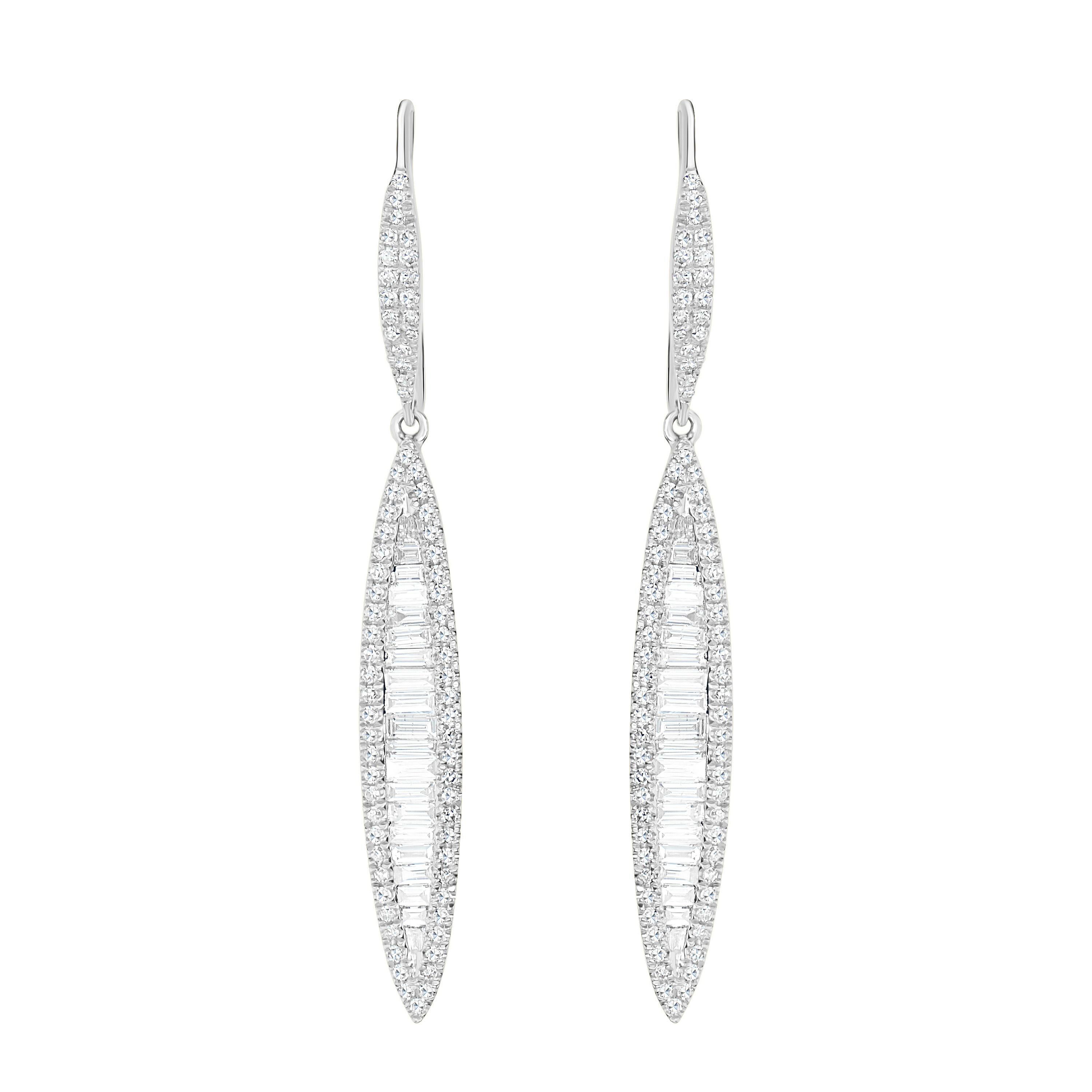 These Luxle stunning linear drop earrings feature a tapering row of baguette diamonds framed within round diamonds in pave. They have an ear wire back.

Please follow the Luxury Jewels storefront to view the latest collections & exclusive one of a