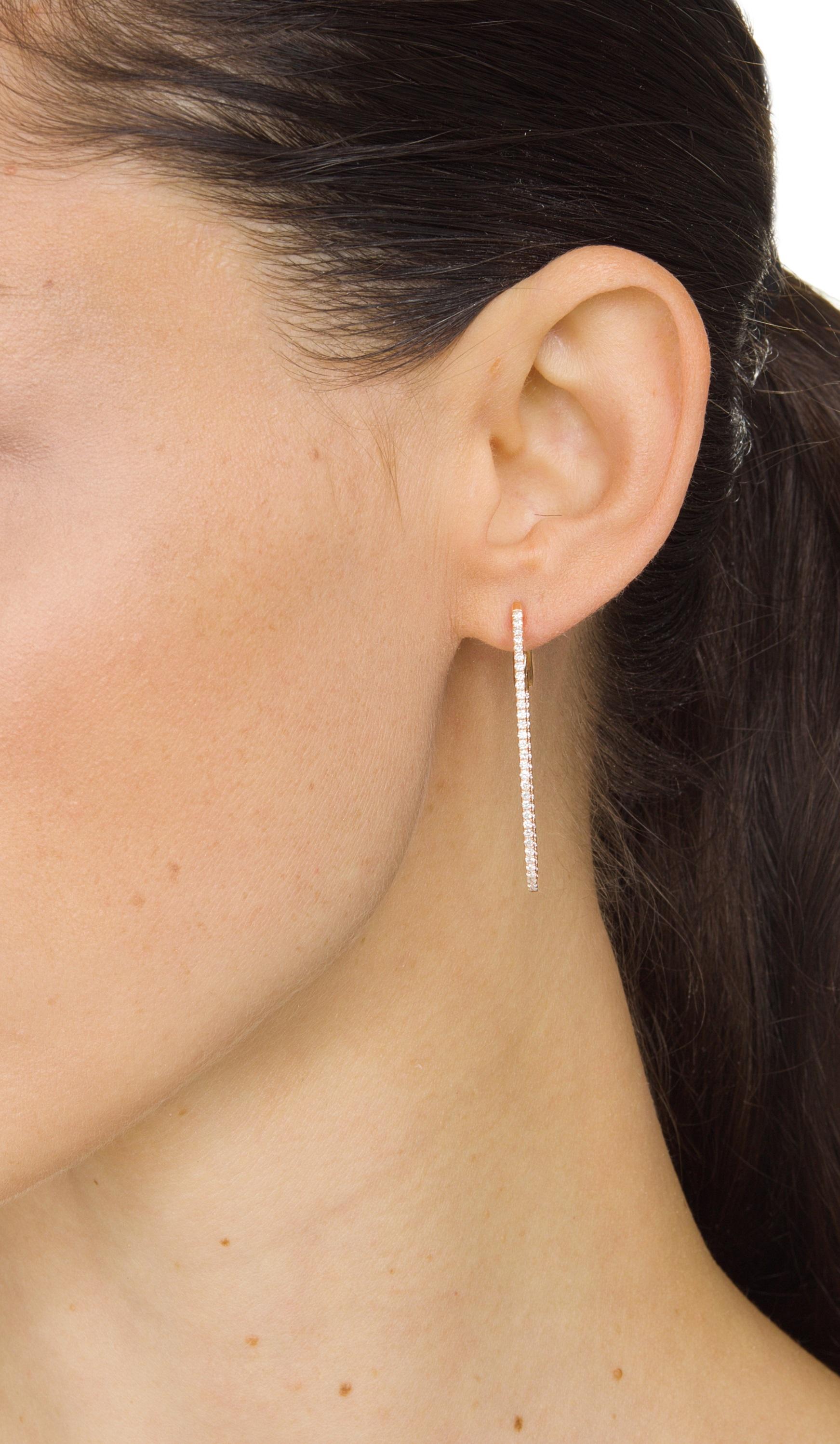 Round Cut Luxle 1.05 Carat T.W Diamond Hoop Earrings in 18k Rose Gold For Sale