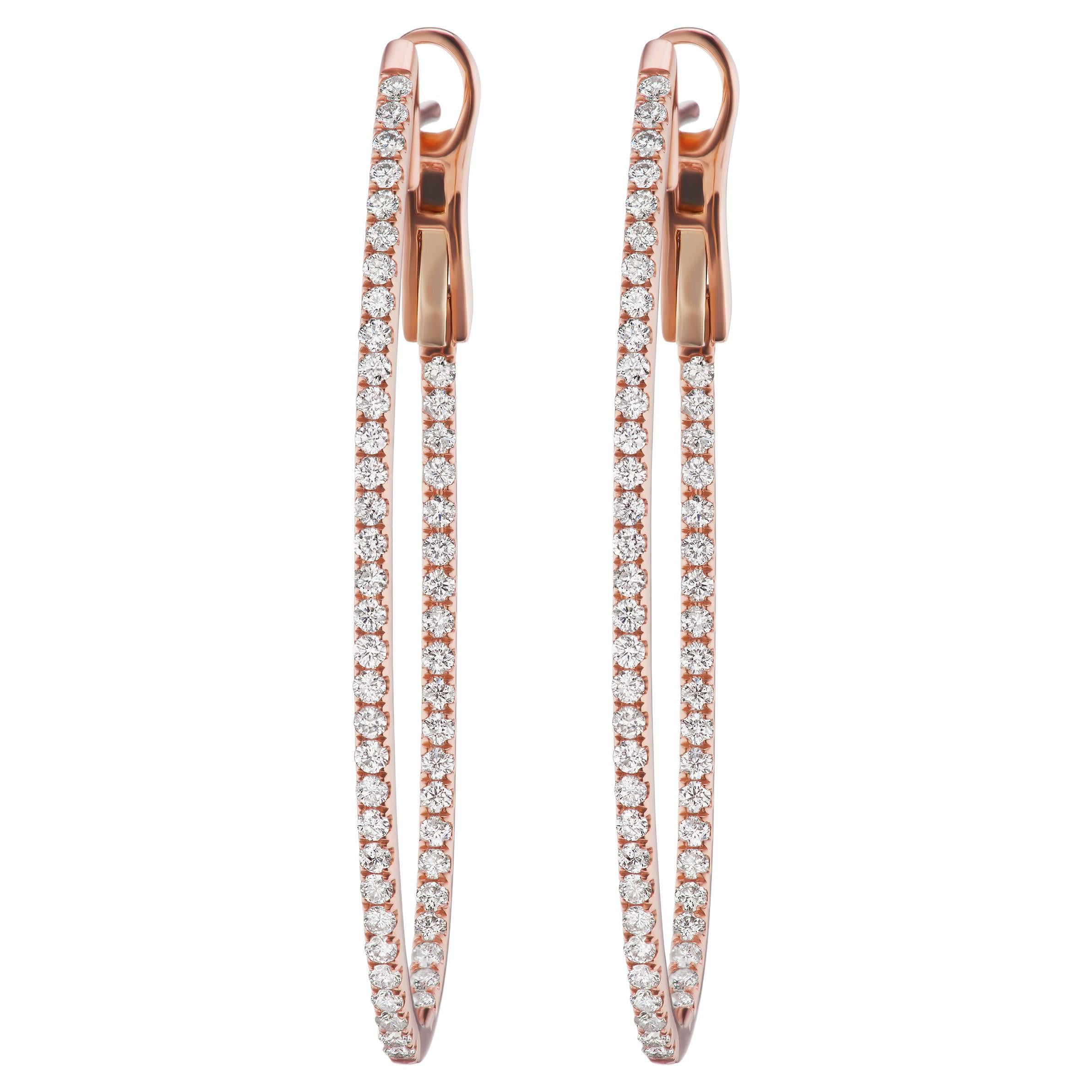Luxle 1.05 Carat T.W Diamond Hoop Earrings in 18k Rose Gold For Sale