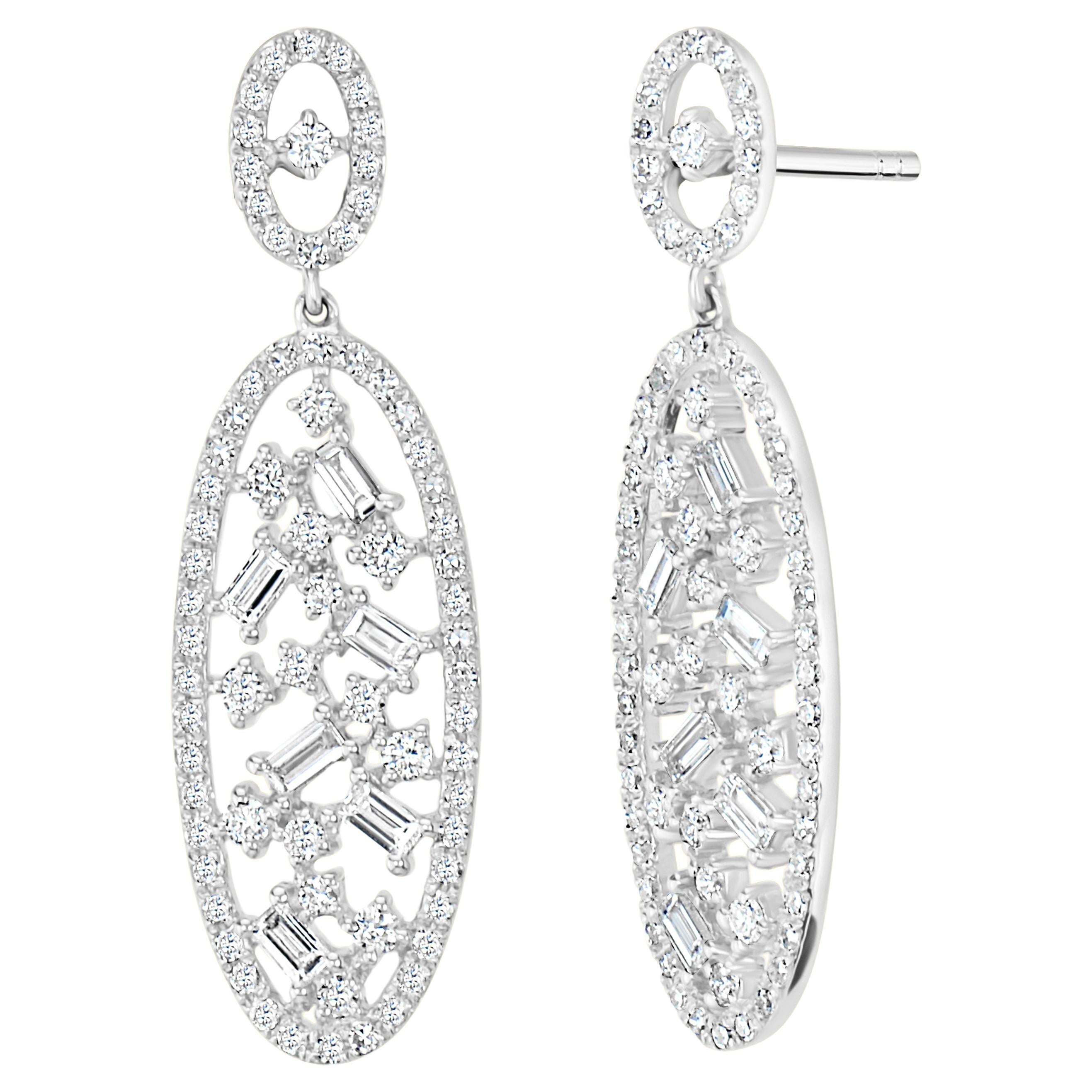 Luxle 1.13cts Dangle Diamond Earring in 14 Karat White Gold For Sale