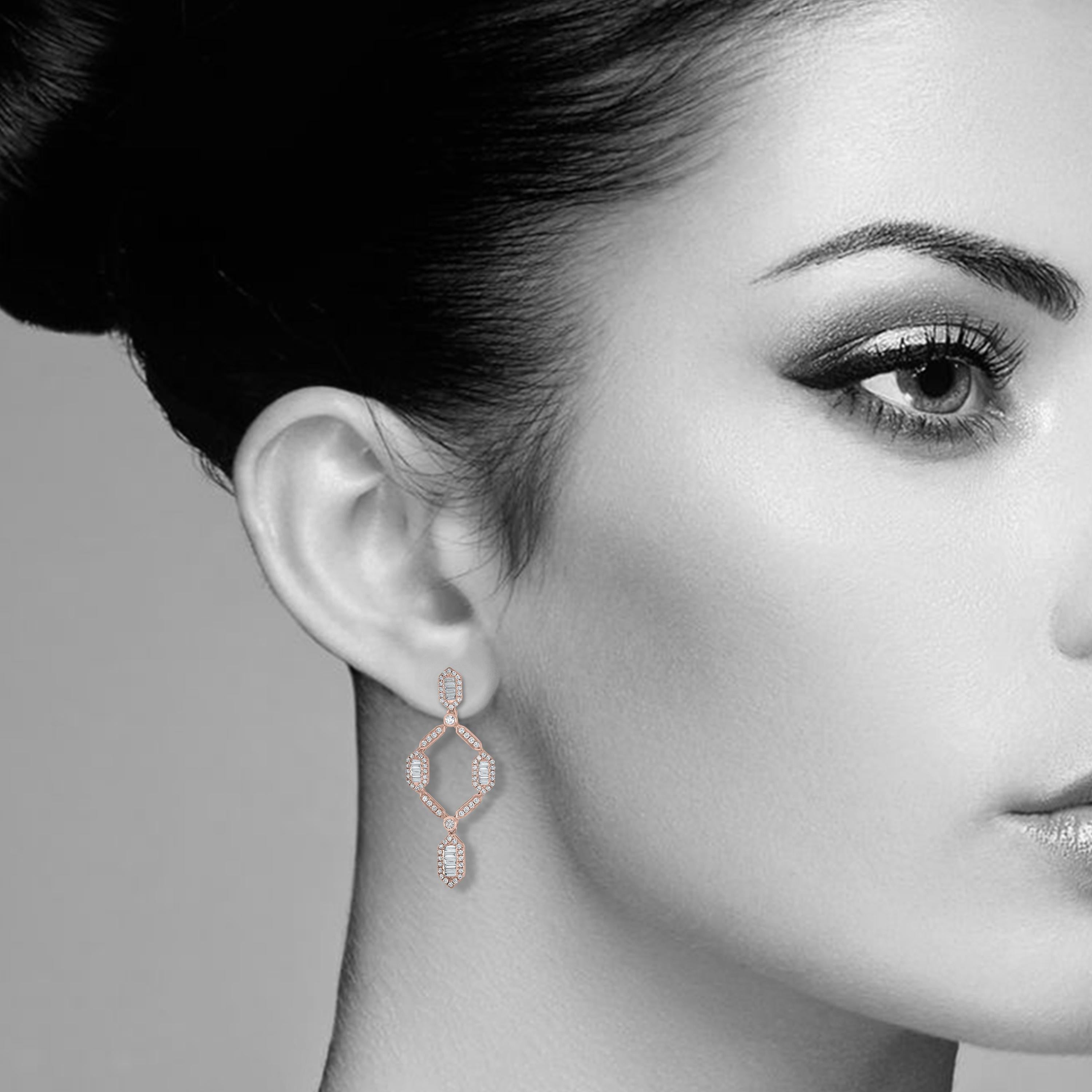 Contemporaneo Luxle 1,15ct AT&T. Orecchini aperti con diamanti naturali in oro rosa 14k in vendita