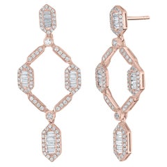 Luxle 1.15ct T.W. Baguette Diamond Open Frame Drop Earrings 14k Rose Gold