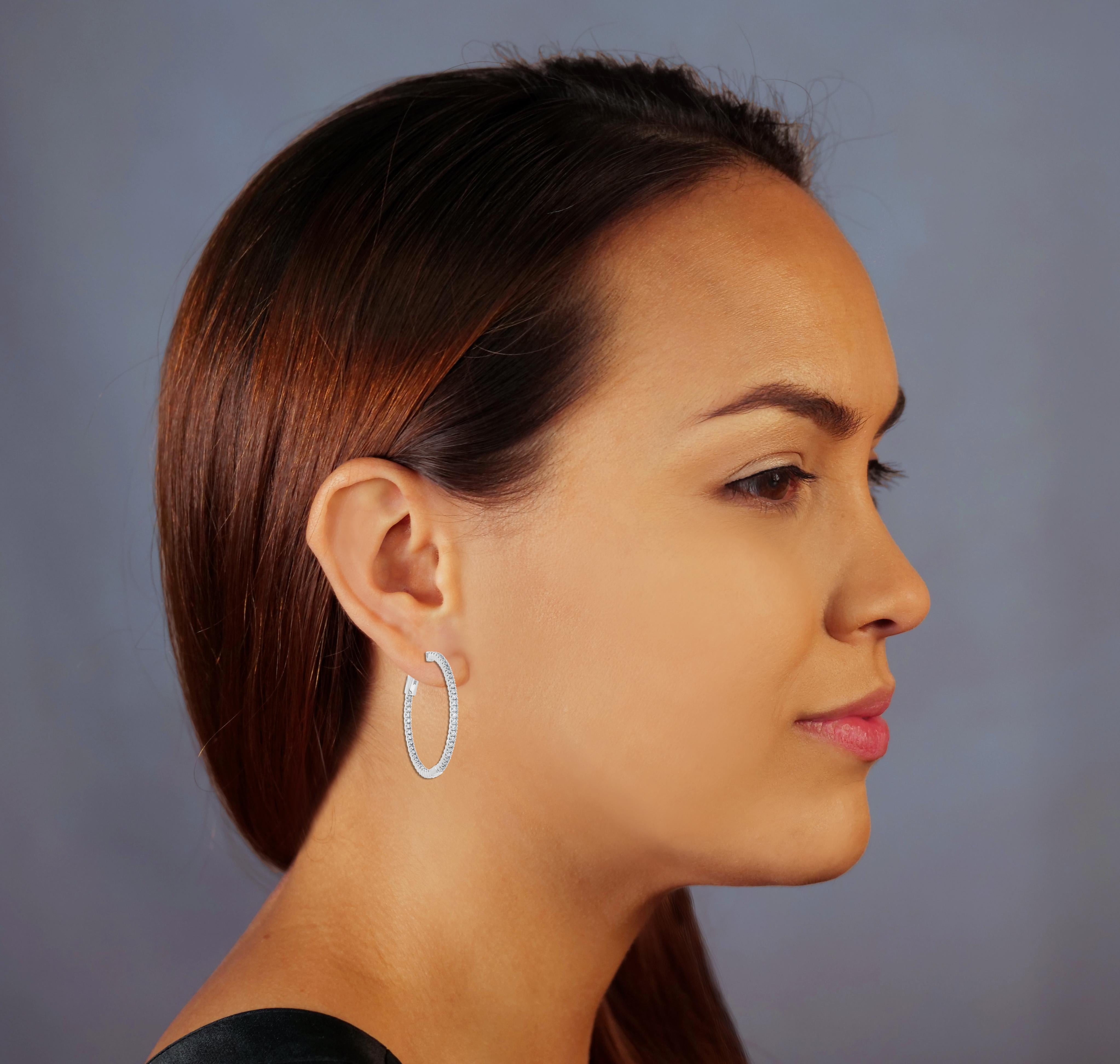 Contemporain Luxle - Boucles d'oreilles en or blanc 18 carats avec diamant en pavé de 1,15 carats à l'intérieur et à l'extérieur en vente