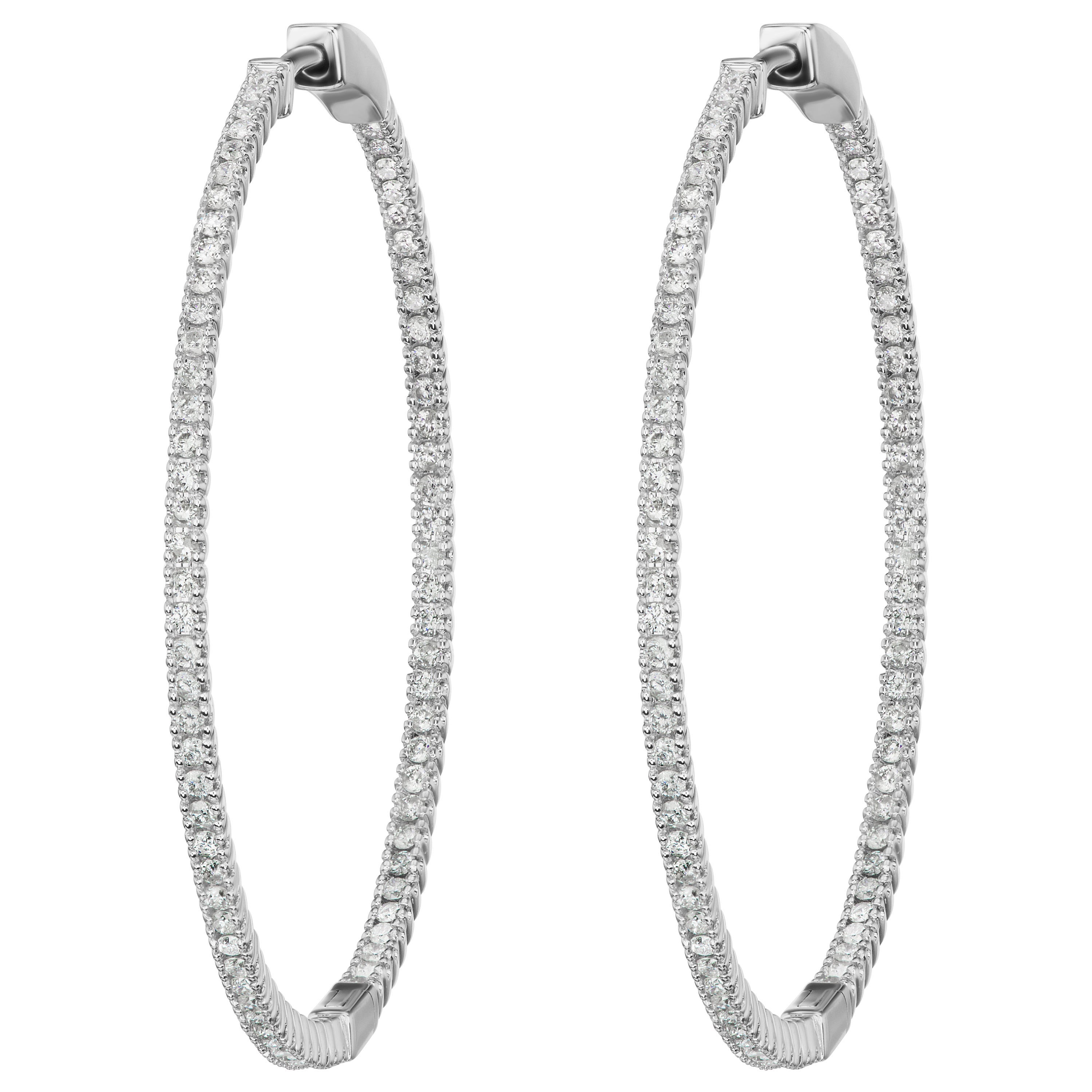 Luxle - Boucles d'oreilles en or blanc 18 carats avec diamant en pavé de 1,15 carats à l'intérieur et à l'extérieur en vente
