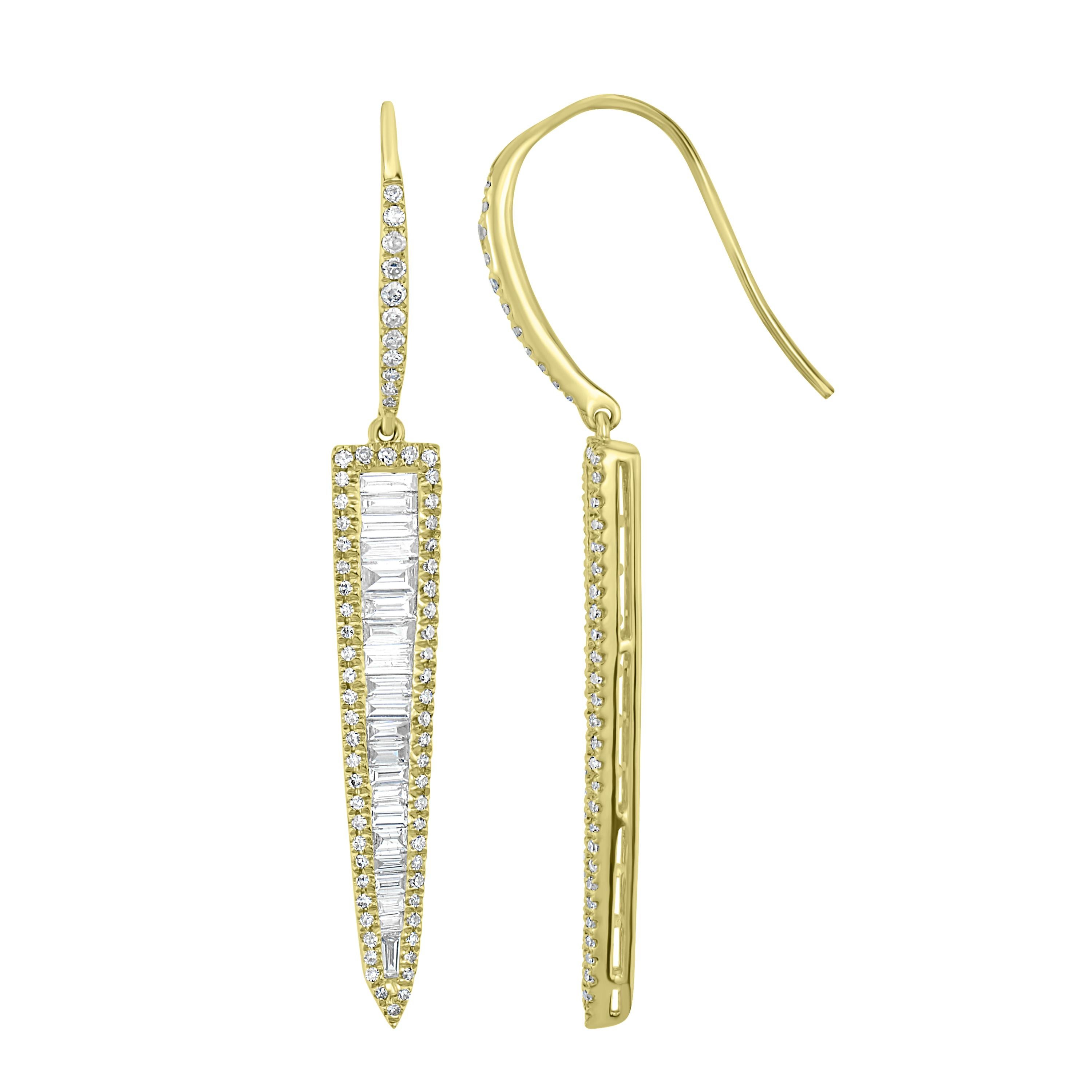 Women's Luxle 1.25 Cttw.  Natural Diamond Triangle Drop Earrings in 18k Yellow Gold For Sale