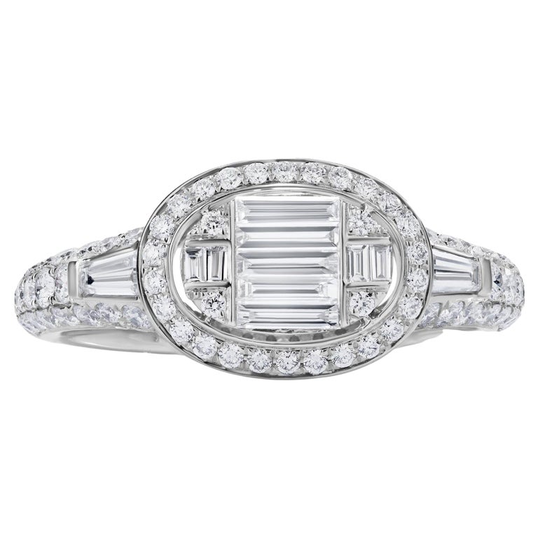 Luxle 1.24cttw. Diamond Oval Shaped Cluster Ring in 18k White Gold For ...