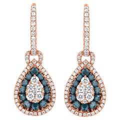 Luxle 1.28ct T.W Blue & White Pave Diamond Tear Drop Earrings in 18k Rose Gold