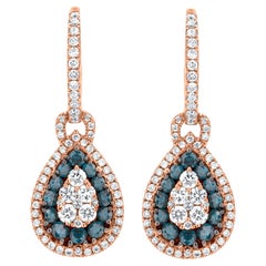 Luxle 1,28 Gesamtkaratgewicht natürliche Blau-Weiß-/Diamant-Ohrringe aus 18 Karat Roségold