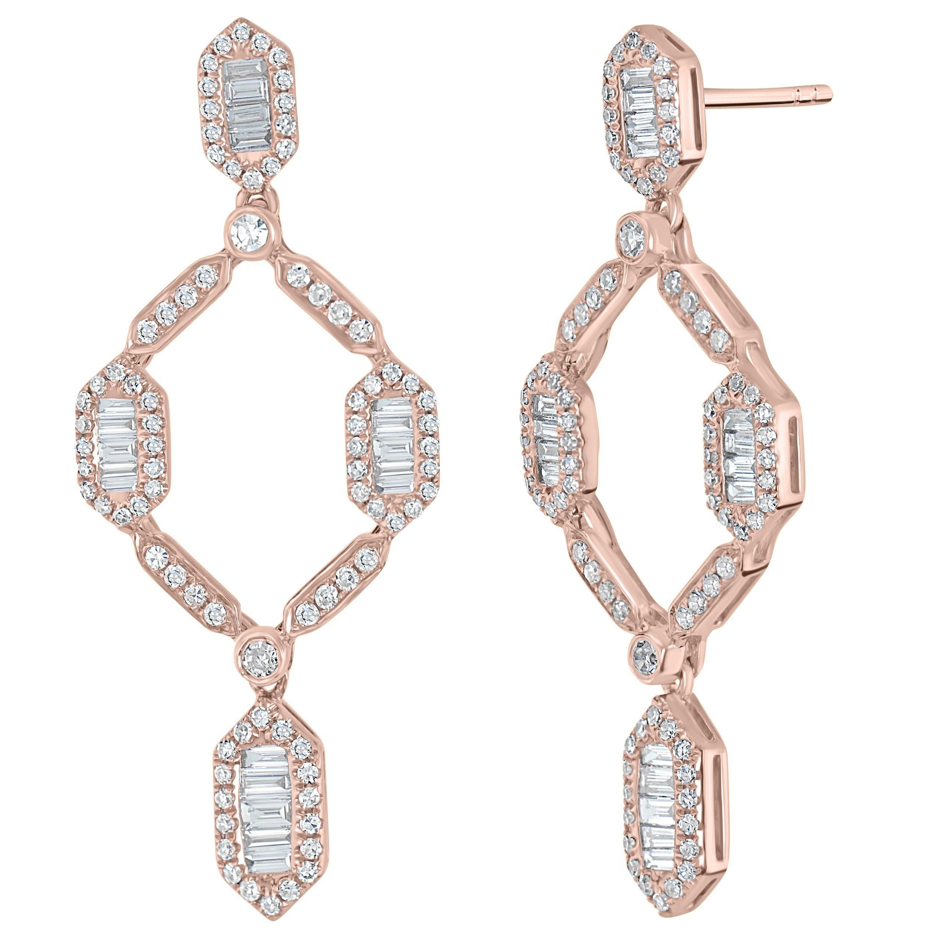 Luxle 1.29ct T.W Baguette Diamond Open Frame Drop Earrings in 18k Rose Gold