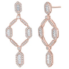 Luxle 1.29ct T.W Baguette Diamond Open Frame Drop Earrings in 18k Rose Gold
