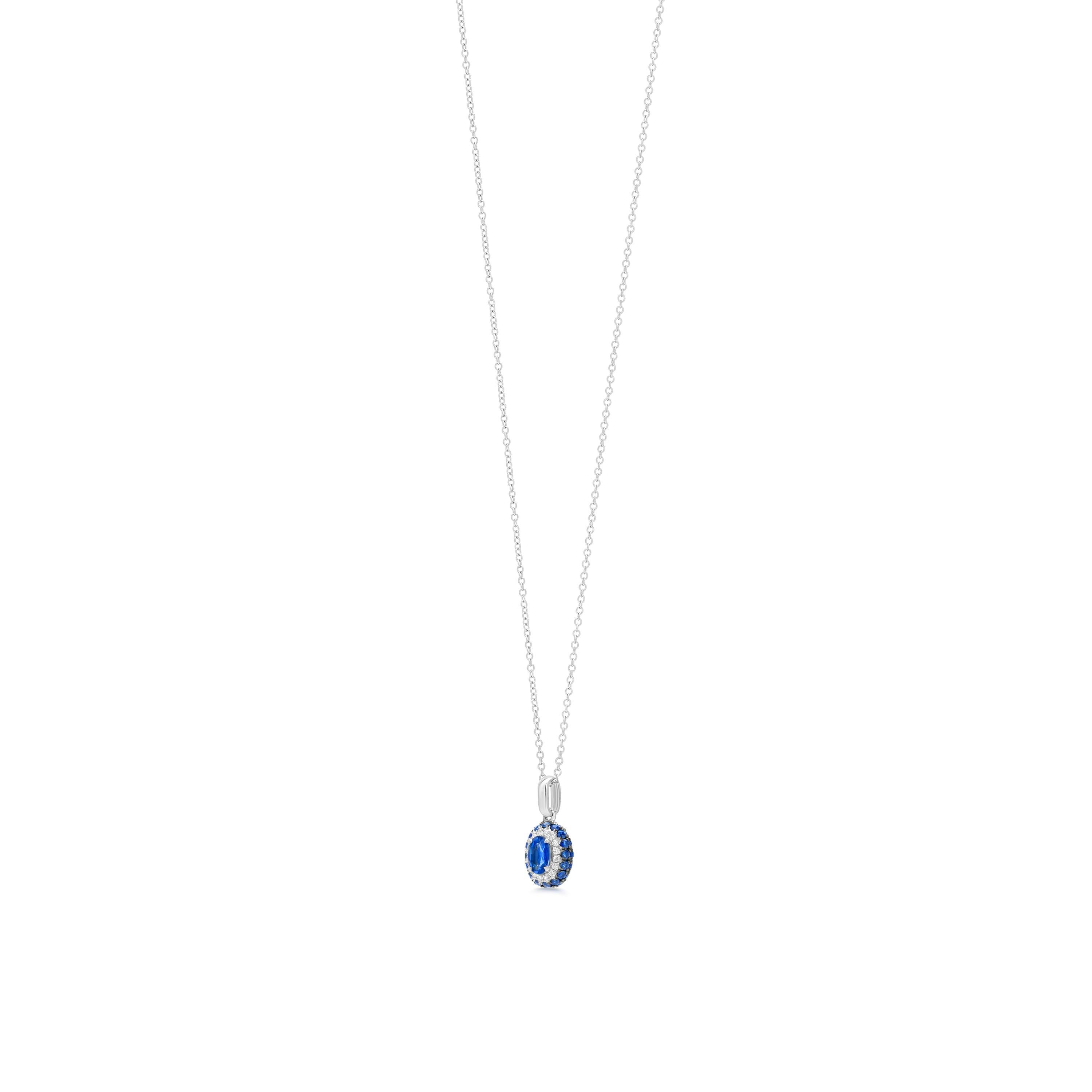 Contemporary Luxle 1.29 Cttw Natural Blue Sapphire/Diamond 18 Inch 18K Gold Necklace For Sale