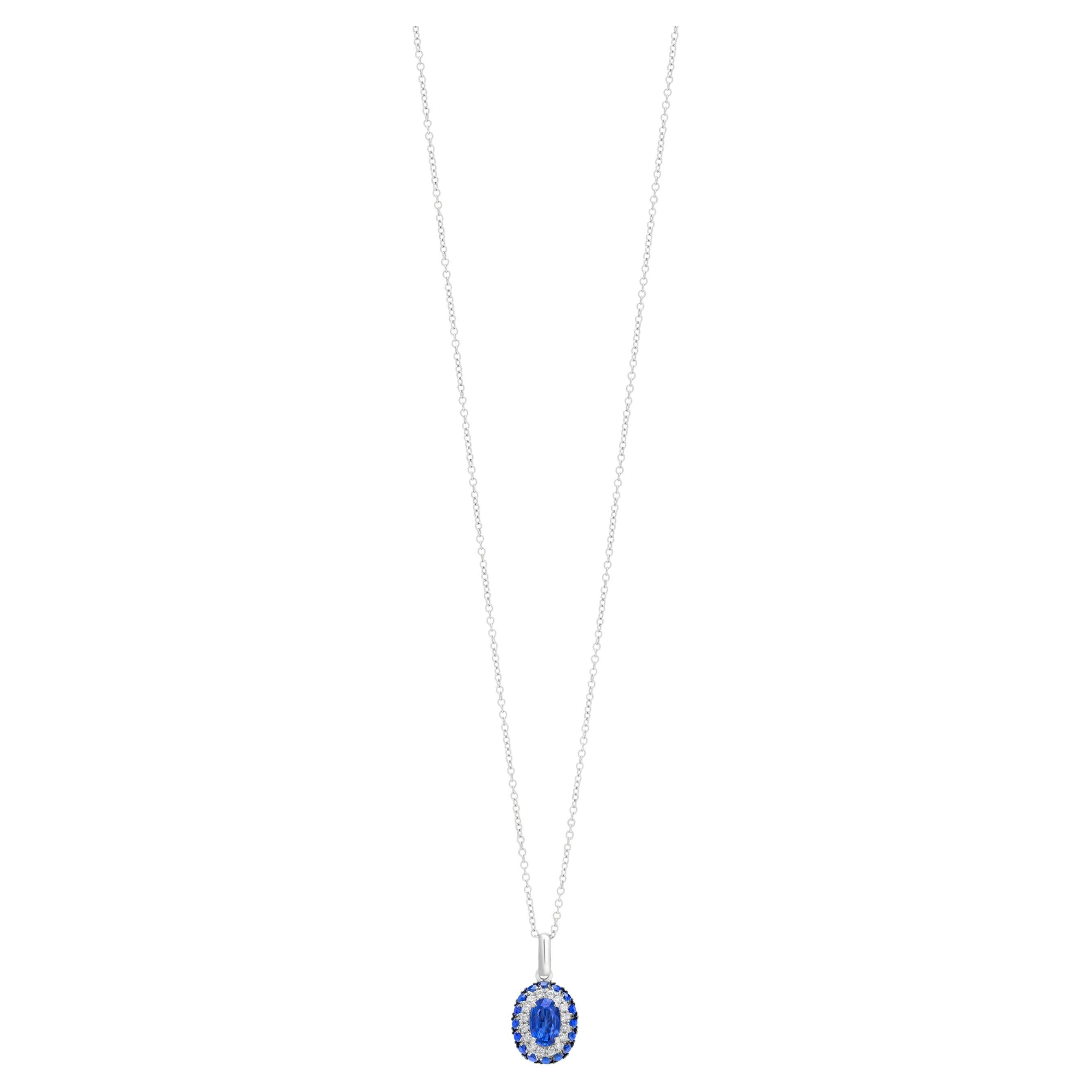 Luxle 1.29 Cttw Natural Blue Sapphire/Diamond 18 Inch 18K Gold Necklace