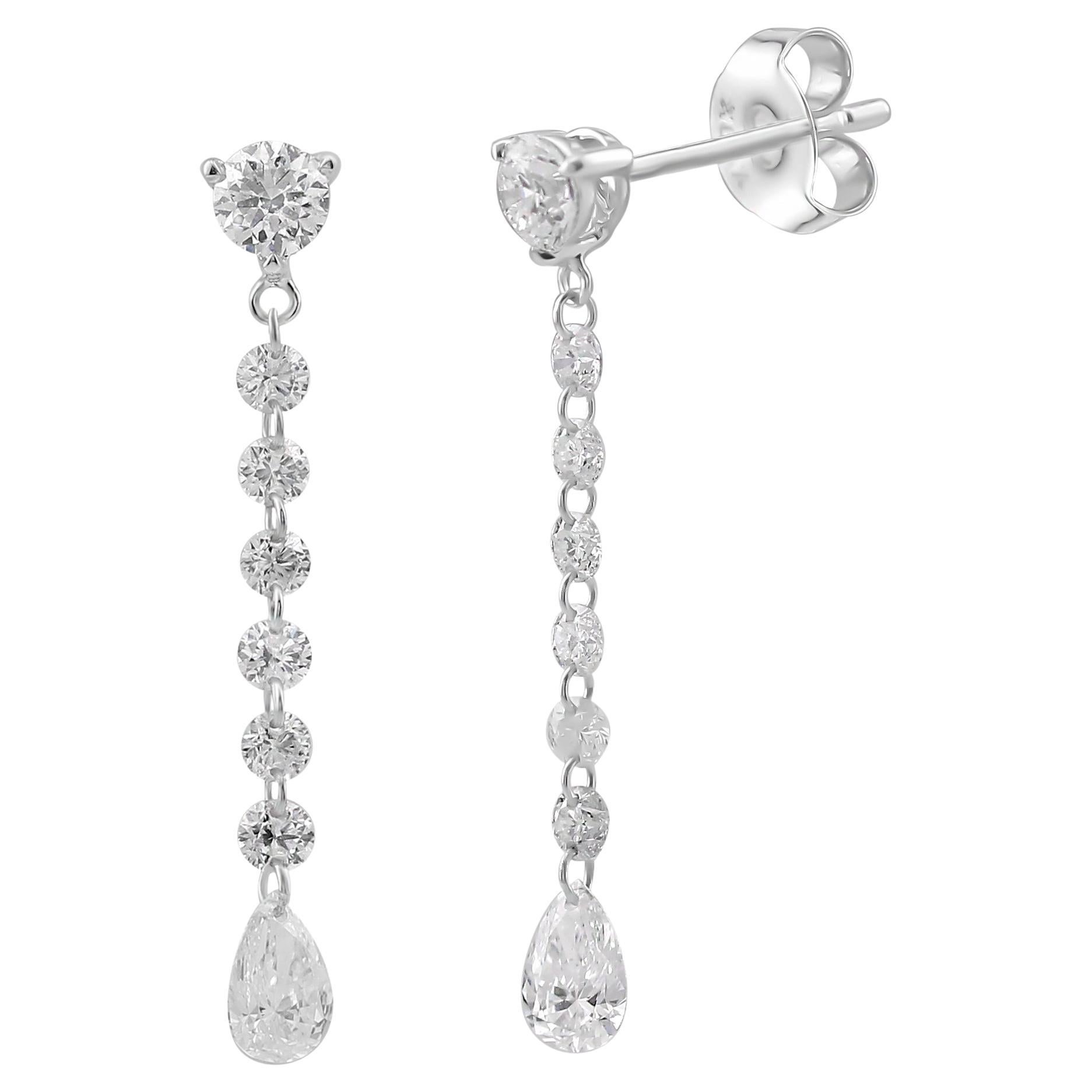 Luxle 1.3cttw. Drilled Diamond Drop Earrings in 18k White Gold