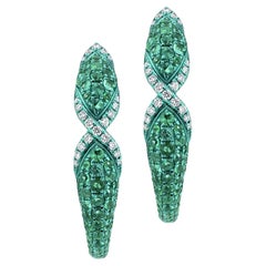 Luxle 1.33Cttw. Emerald and Diamond Serpentine Hoop Earrings in 18k Gold