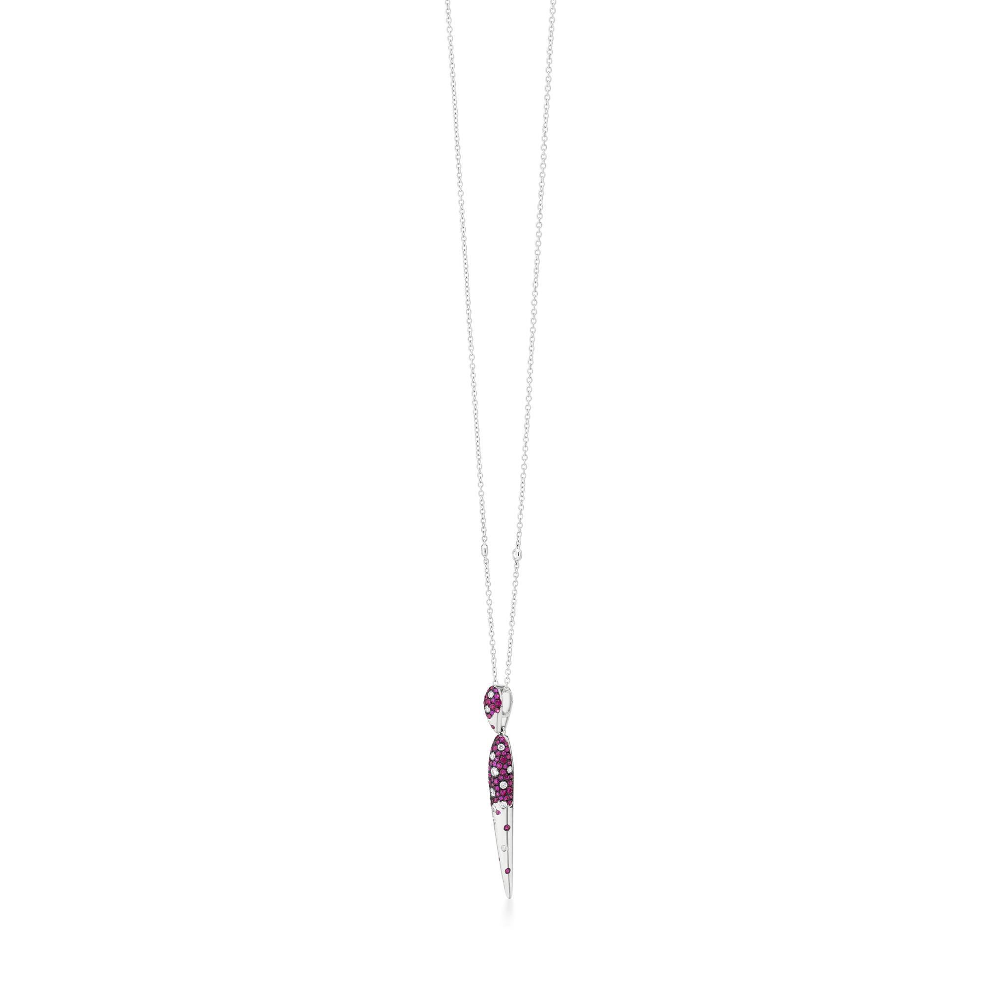 Contemporary  Luxle 1.36 Cttw. Ruby and Diamond Serpentine Pendant Necklace in 18K White Gold For Sale