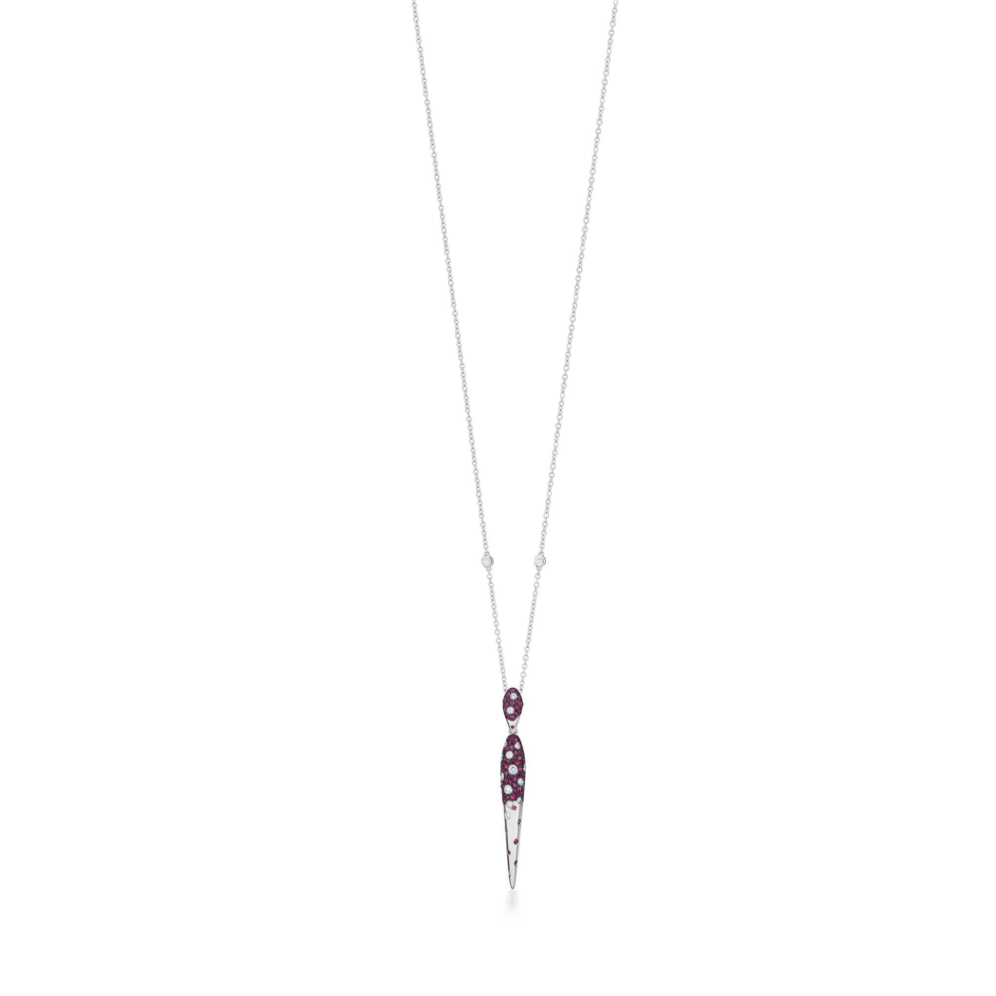 Brilliant Cut  Luxle 1.36 Cttw. Ruby and Diamond Serpentine Pendant Necklace in 18K White Gold For Sale
