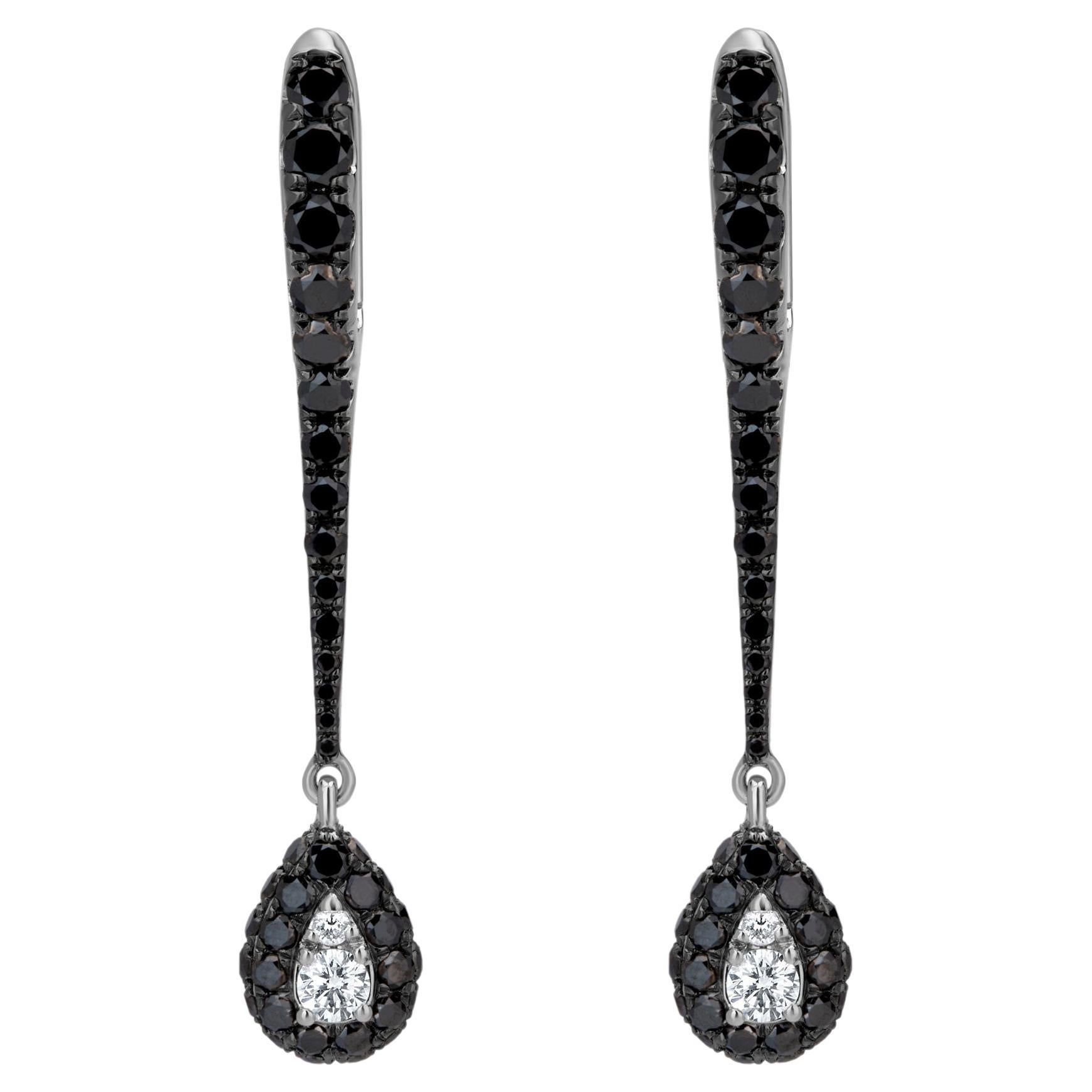 Luxle 1.36 Cttw. White & Black Diamond Drop Earrings in 18k Gold, Black Rhodium For Sale