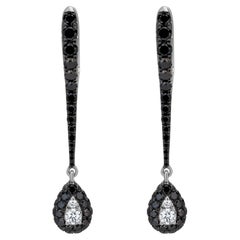 Luxle 1.36 Cttw. White & Black Diamond Drop Earrings in 18k Gold, Black Rhodium