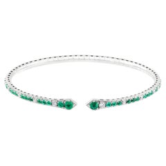 Luxle 1.39 Cttw. Emerald and Diamond Serpentine Cuff Bracelets in 18k White Gold