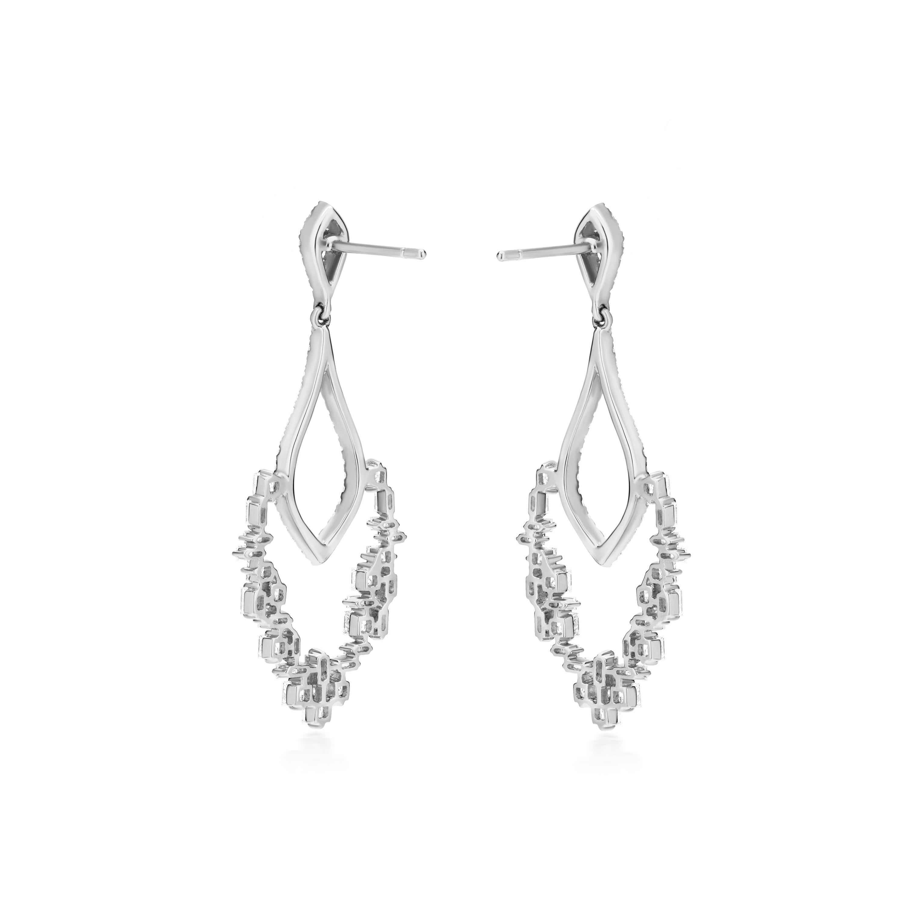 Contemporary Luxle 1.4 cttw. Diamond Dangle Earrings in 18k White Gold For Sale