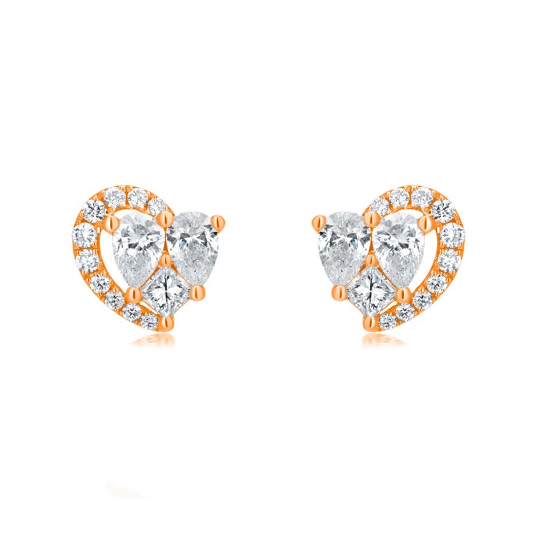 Luxle 1.4 Cttw. Diamond HeartShaped Stud Earrings in 18K Rose Gold For
