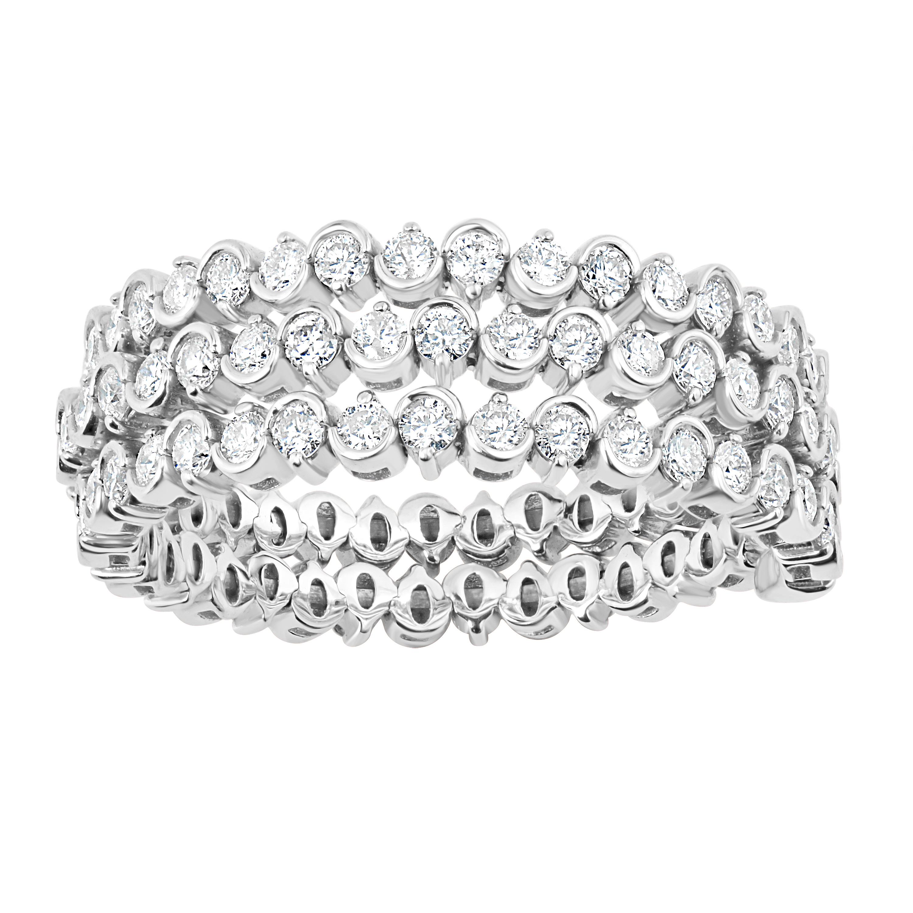 This Luxle charming round diamond ring is set in 18K White Gold studded with round full-cut sparkling white diamonds. The diamonds are I1 in clarity. The total weight of these diamonds in the stackable ring is 1.40 cwt. Keep it simple, elegant, and