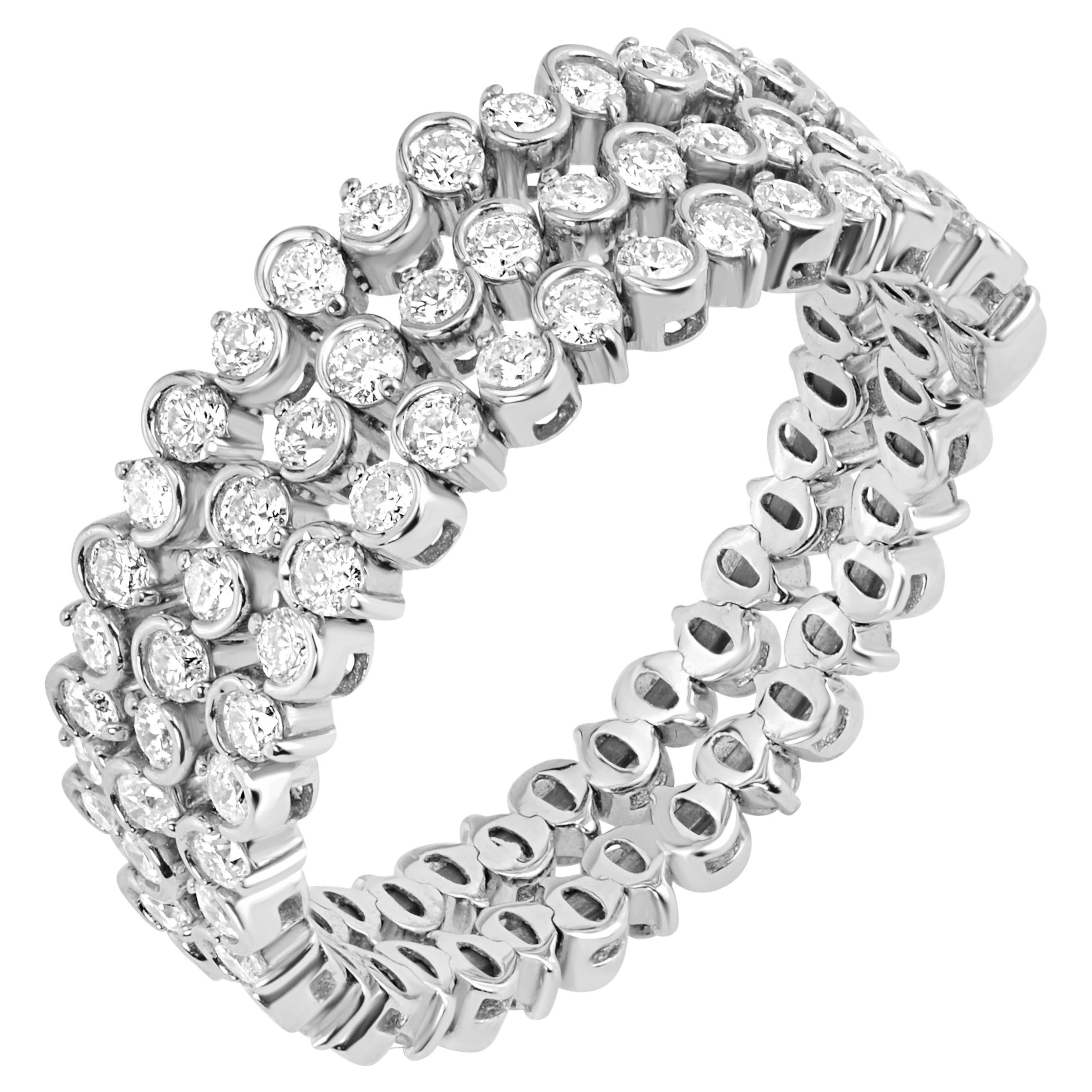 Luxle 1.40 Carat T.W Round White Diamond Wedding Ring 18k White Gold For Sale