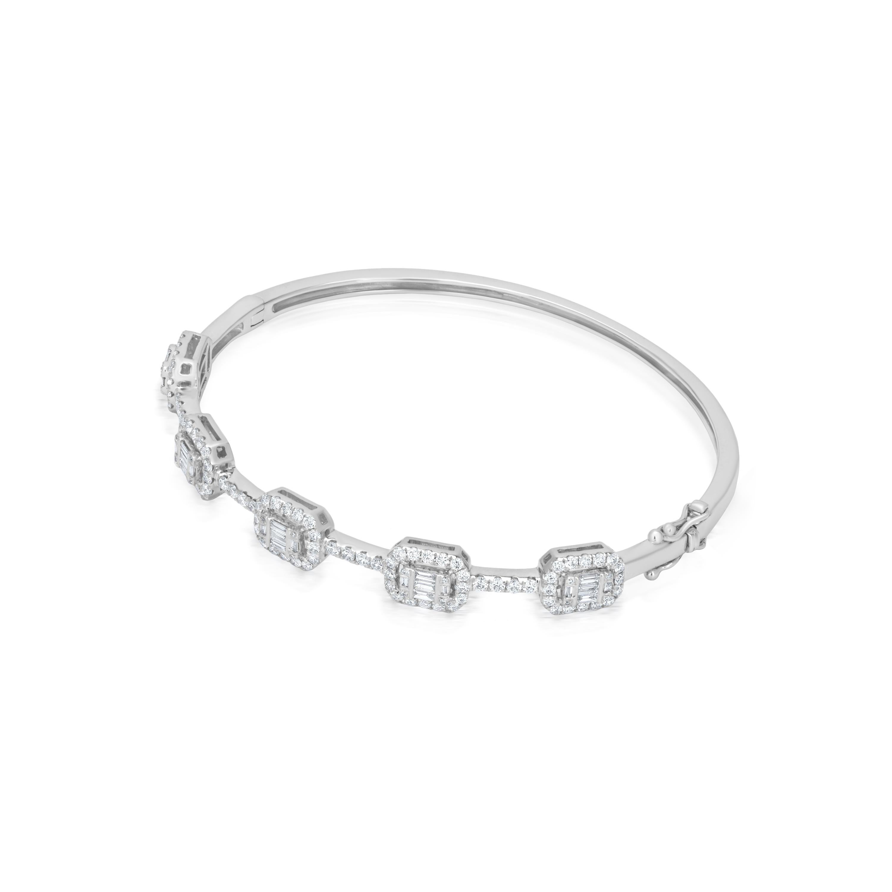 Contemporary Luxle 1.43 Cttw. Diamond Frames Bangle Bracelet in 18k White Gold For Sale