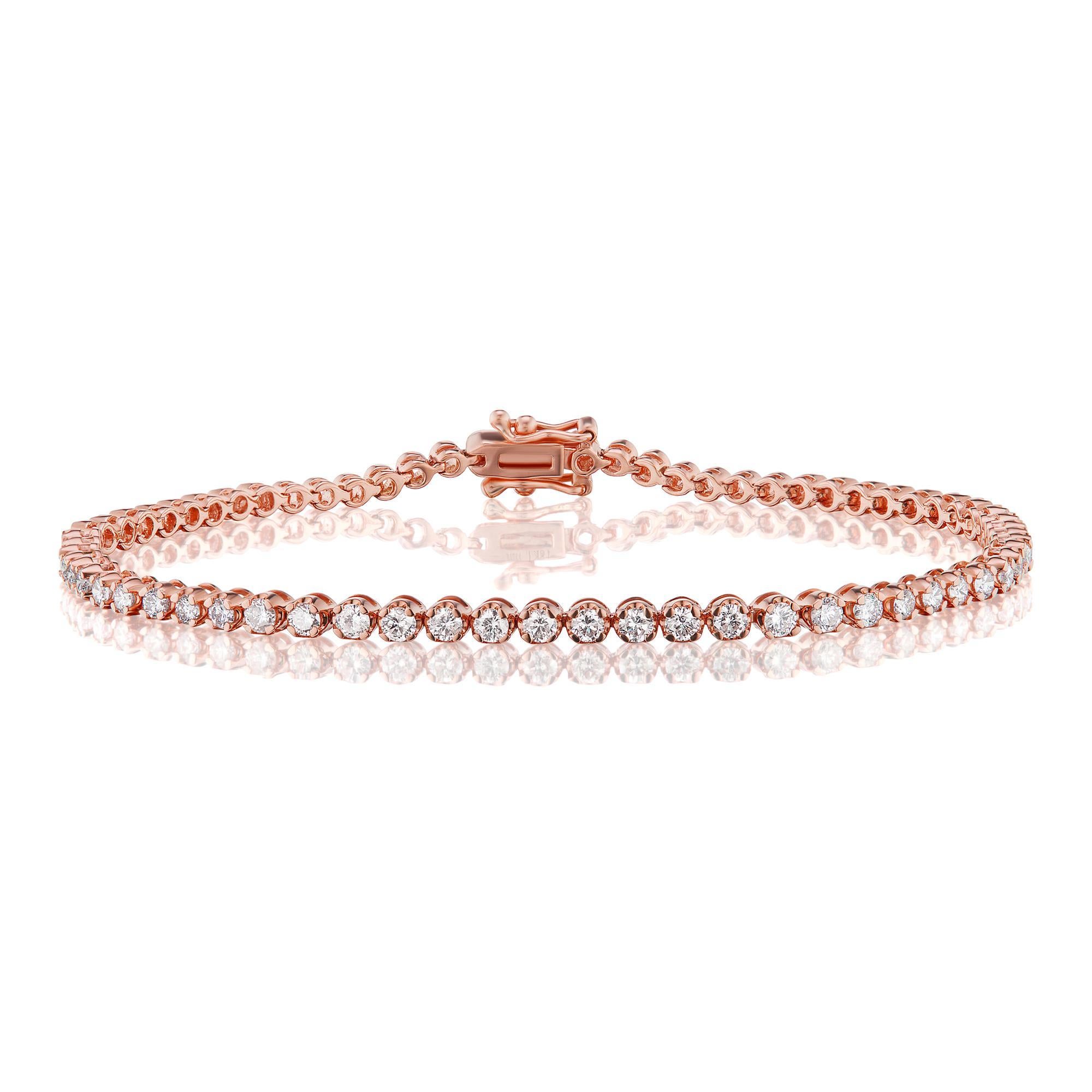 Luxle 1,50 Cttw natürliches rundes Diamant-Tennisarmband aus 18 Karat Roségold (Rundschliff) im Angebot