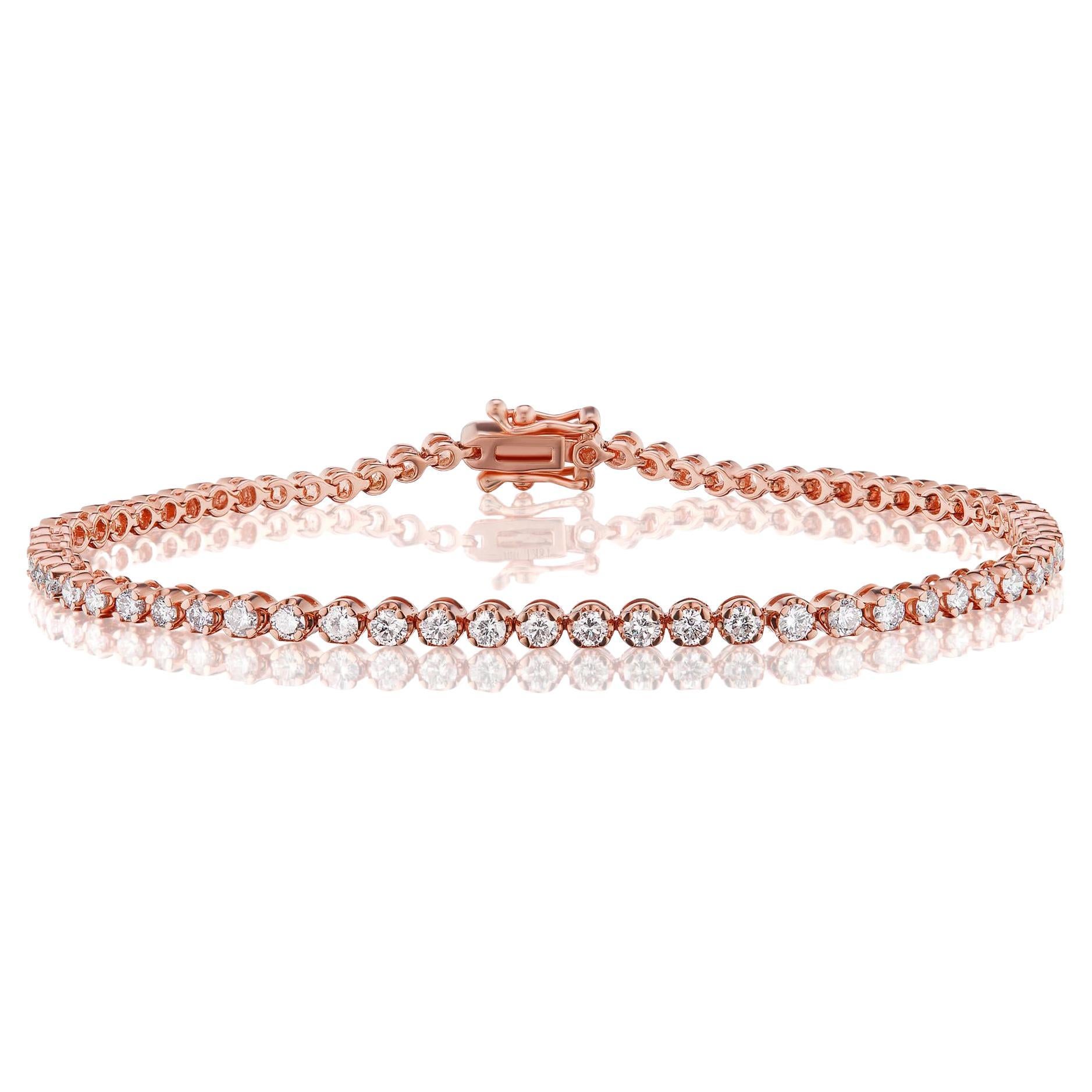 Luxle 1.50 Cttw Natural Round Diamond Tennis Bracelet in 18K Rose Gold