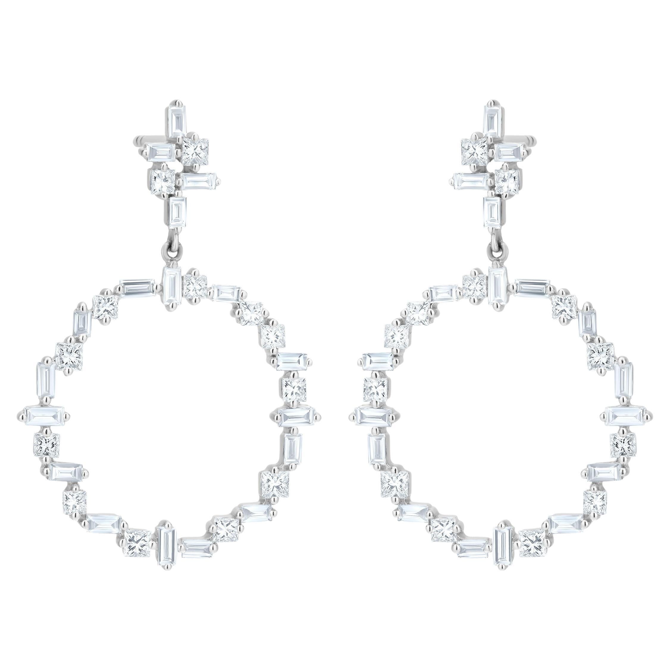 Luxle 1.50 Cttw Natural Diamond Dangle Drop Earrings in 14K White Gold