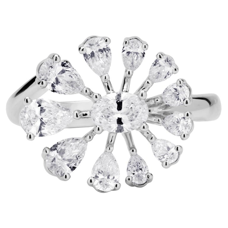 Luxle 1.47cttw. Pear and Oval Shaped Diamond Cluster Ring in 18k White ...
