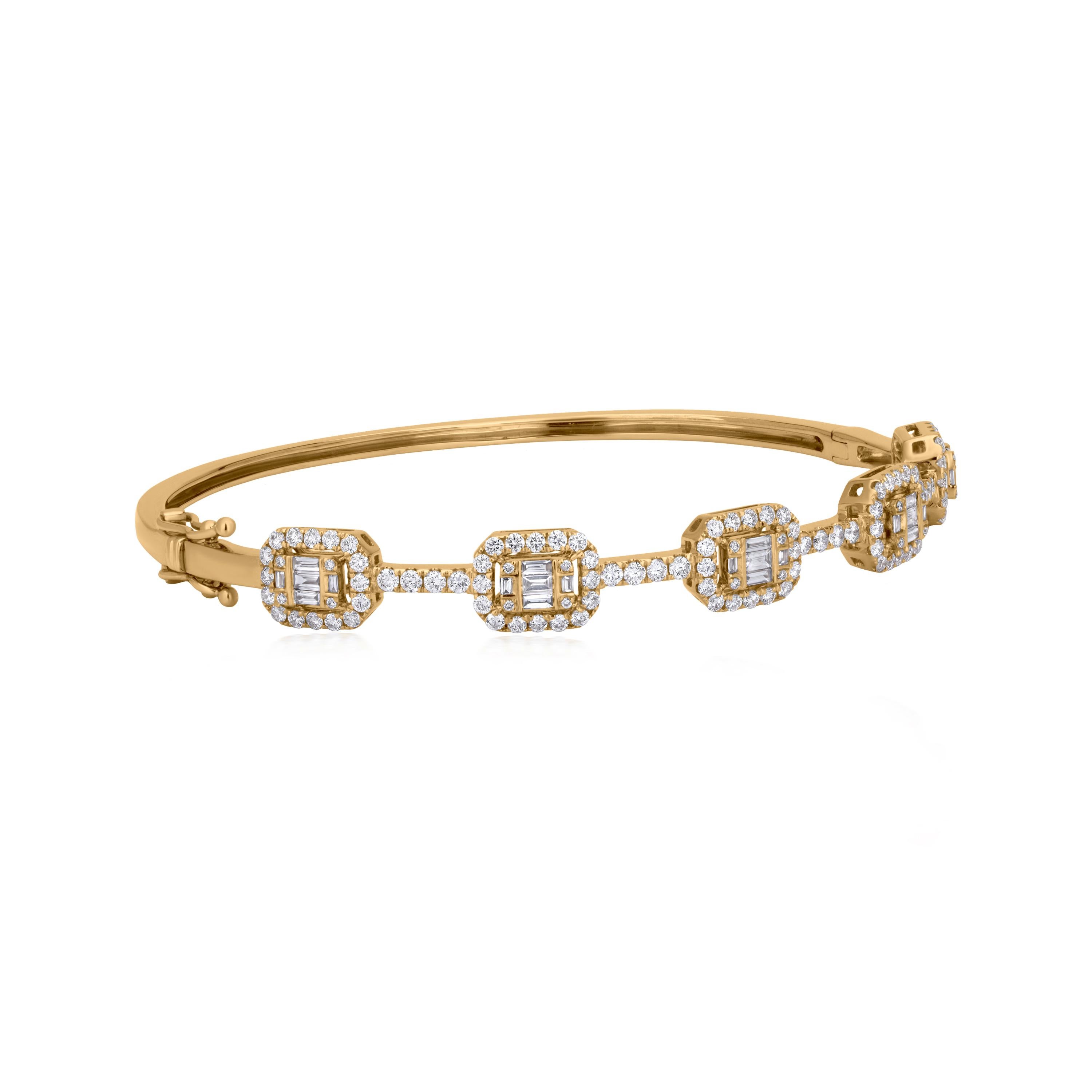 Contemporary Luxle 1.48 Carat T.W. Diamond Frames Bangle Bracelet in 18k Yellow Gold For Sale