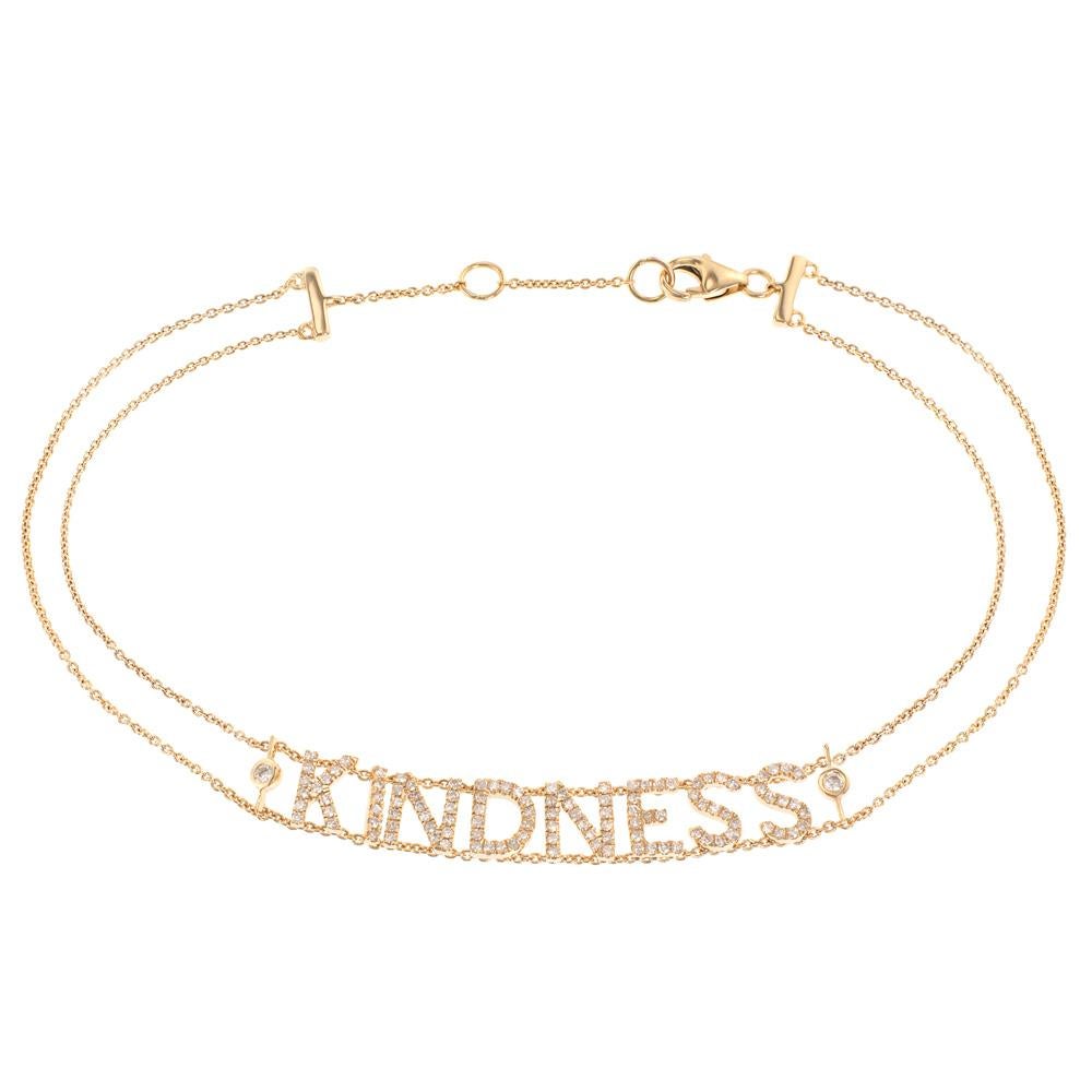 Spread a little kindness wherever you go when you wear this 14k gold bracelet. This Luxle double chain bracelet features 0.33 carats of round full-cut and single-cut diamonds set in a written motif of kindness. This 14K yellow gold bracelet features