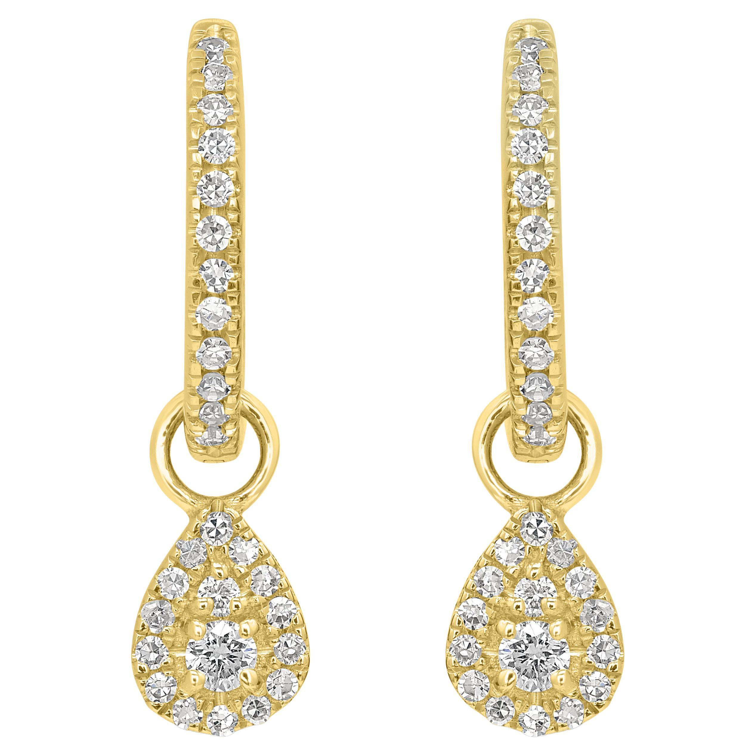 Make a stunning impression with these Luxle teardrop hoop earrings made with 14k gold and genuine diamonds. These lobe-hugging earrings have a beautiful teardrop drop that moves with the user. These click-it backings earrings are studded with 0.25
