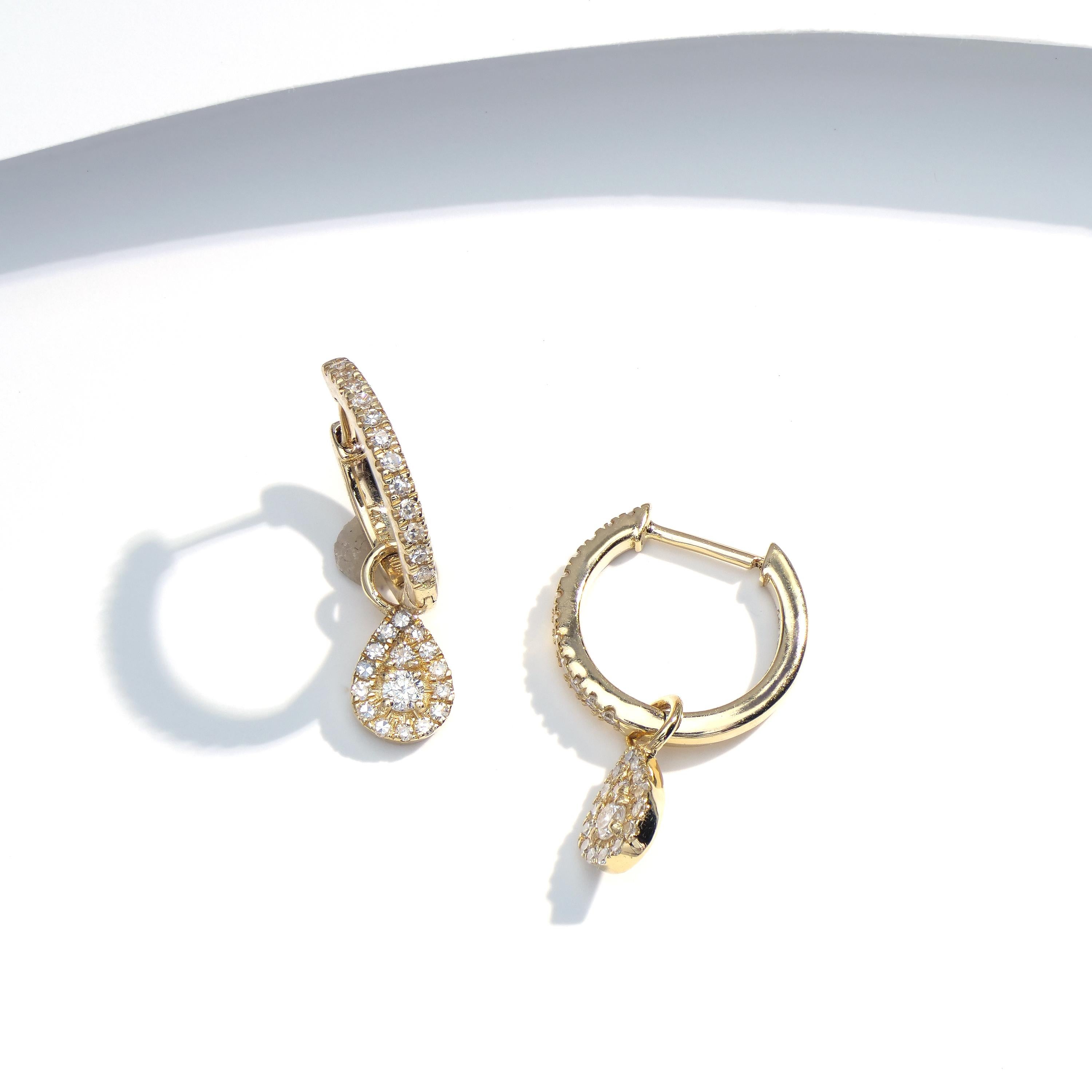 Luxle 14k Gold 1/4 Carat T.W. Diamond Teardrop Hoop Earrings For Sale 1