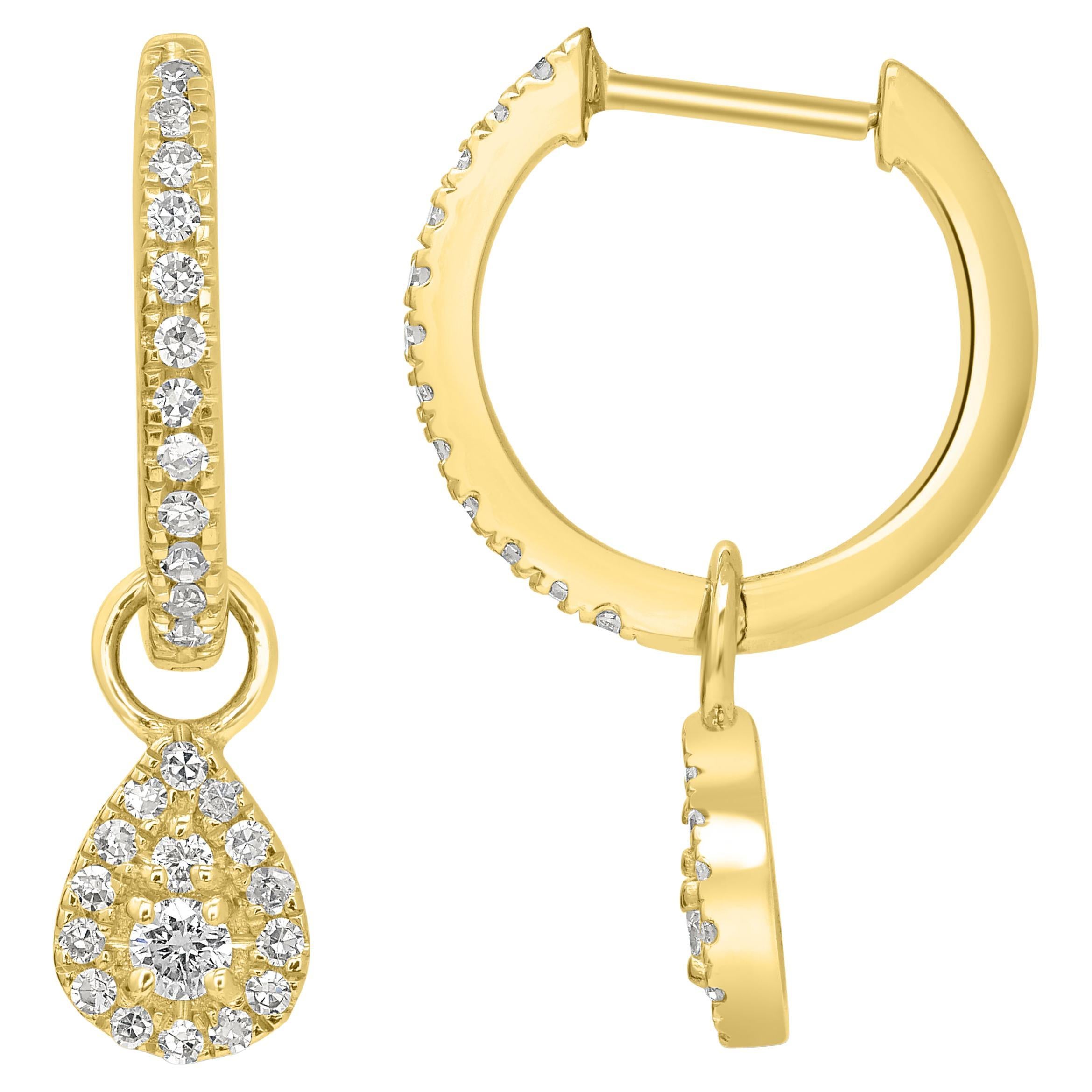 Luxle 14k Gold 1/4 Carat T.W. Diamond Teardrop Hoop Earrings For Sale