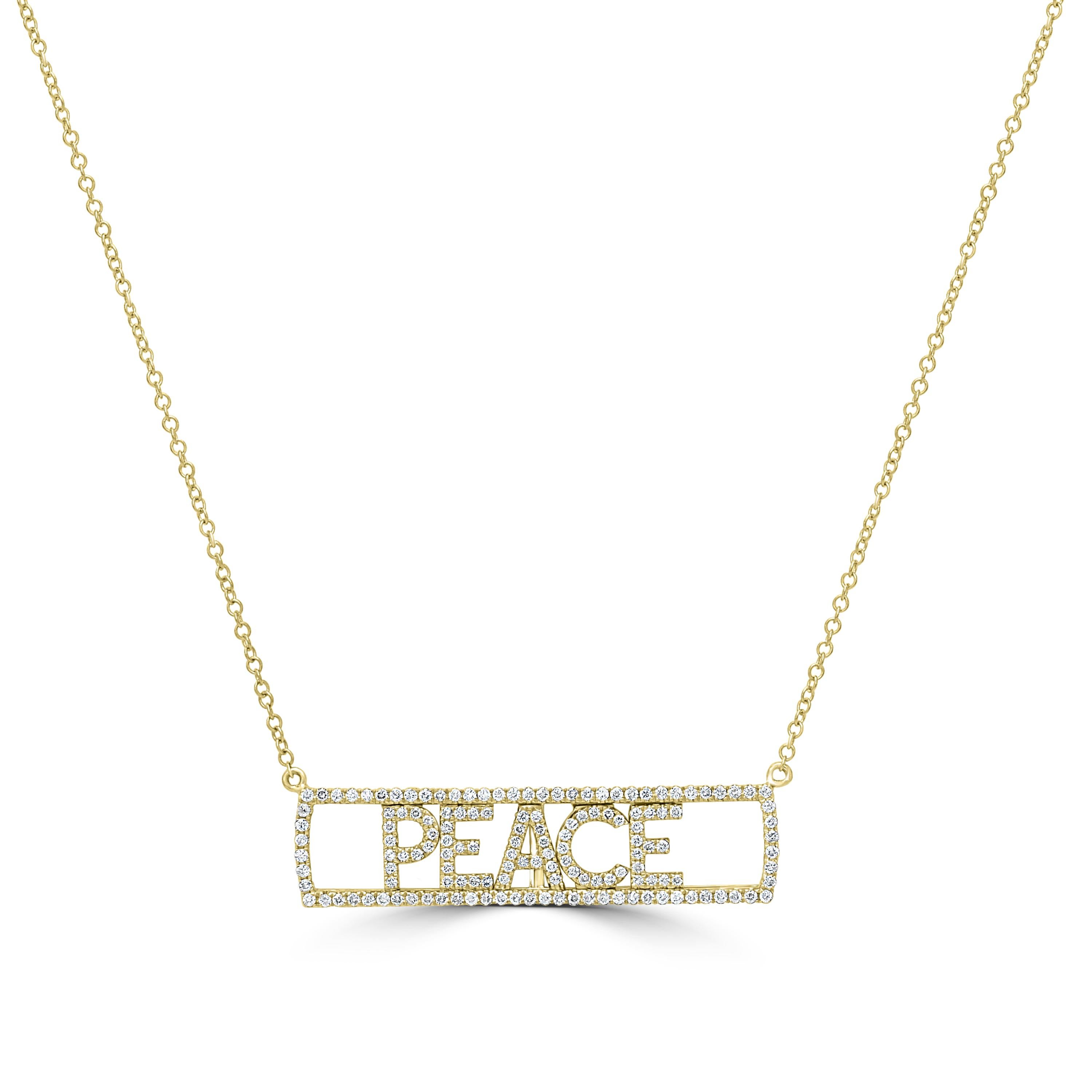 Ce collier pendentif Luxle en or jaune 14 carats est composé d'une barre de pendentifs sertie de diamants ronds de taille normale de 0,50 carats dans un motif 
