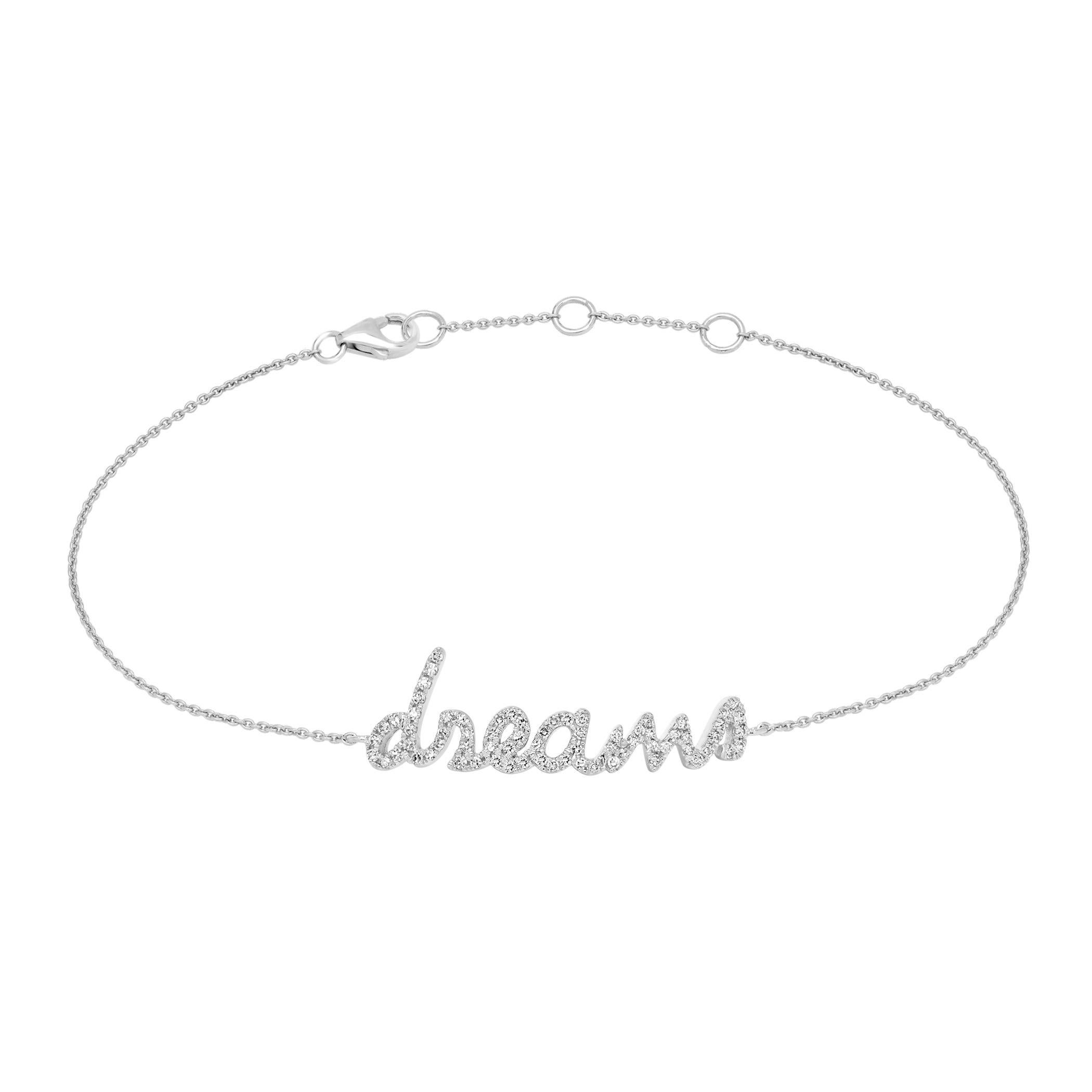 Let your dreams shine bright with this 14k white gold bracelet adorned with stunning diamonds by Luxle. This adjustable bracelet is made of 14k white gold and features 0.20 carats of round full-cut and single-cut diamonds. This bracelet has a