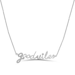 14k White Gold "Good Vibes" Natural .15 Cttw Diamond Necklace, 15"