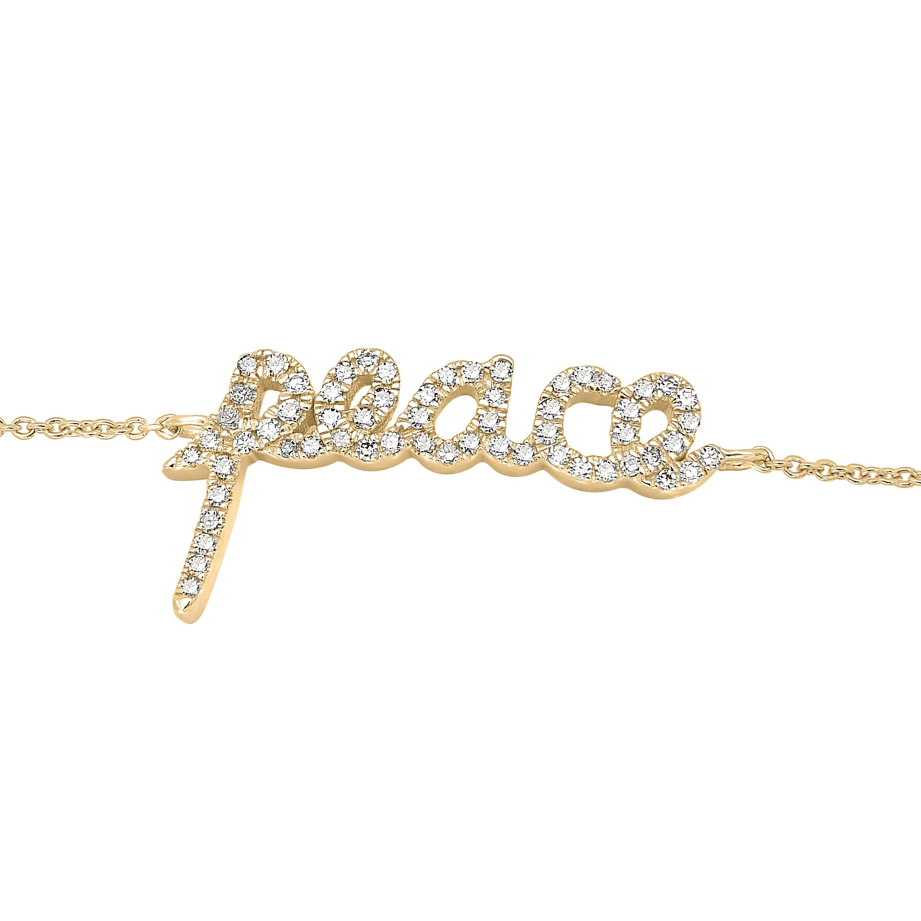 Luxle 14k Gelbgold 1/6 Karat T.W. Luxle. Natürliches Diamantarmband „Peace“ 7 Zoll mit Diamanten (Rundschliff) im Angebot