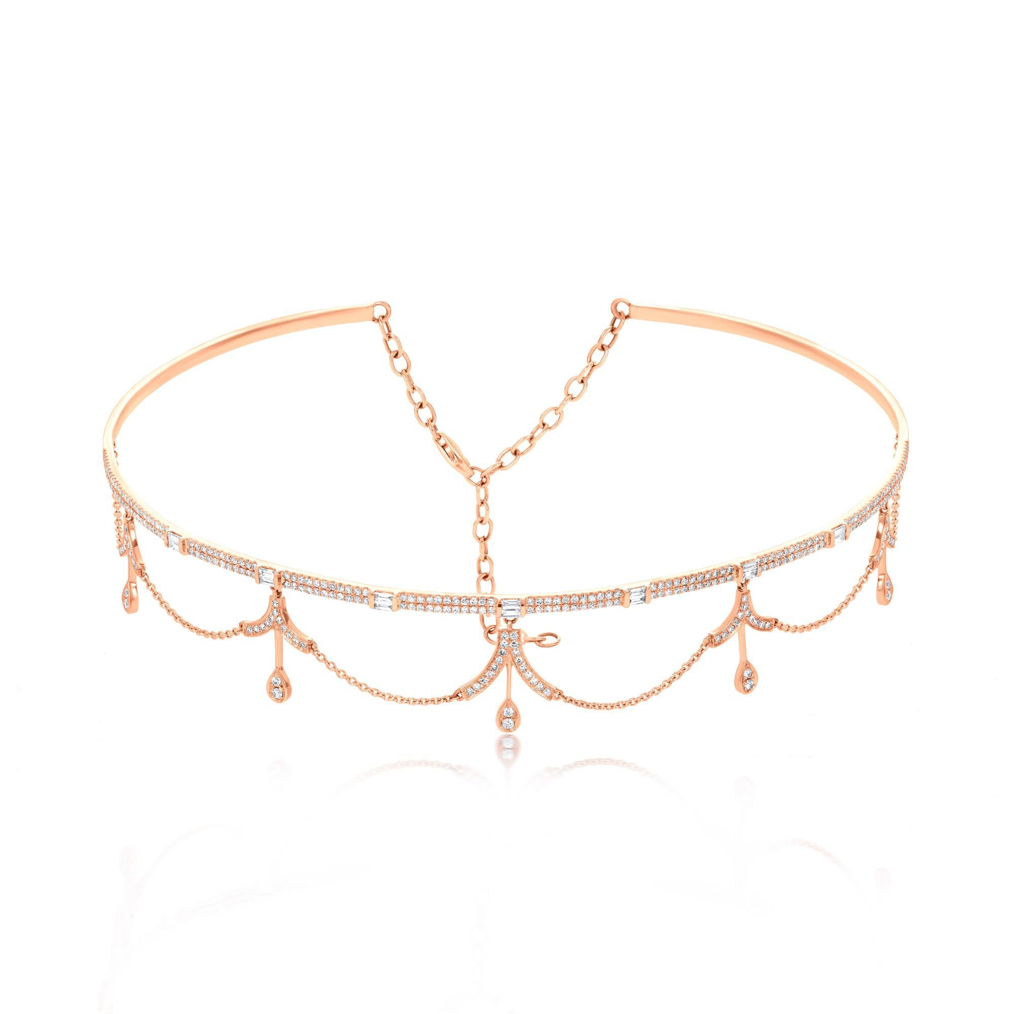 Luxle 1,50 Cttw natürliche Diamant-Choker-Halskette aus 14k Roségold, 13